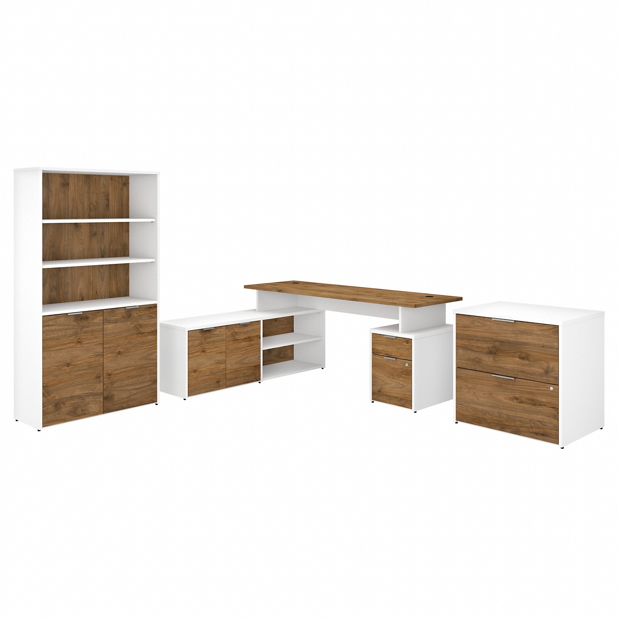 Bush Business Furniture Jamestown 72W L Shaped Desk with Lateral File Cabinet and 5 Shelf Bookcase