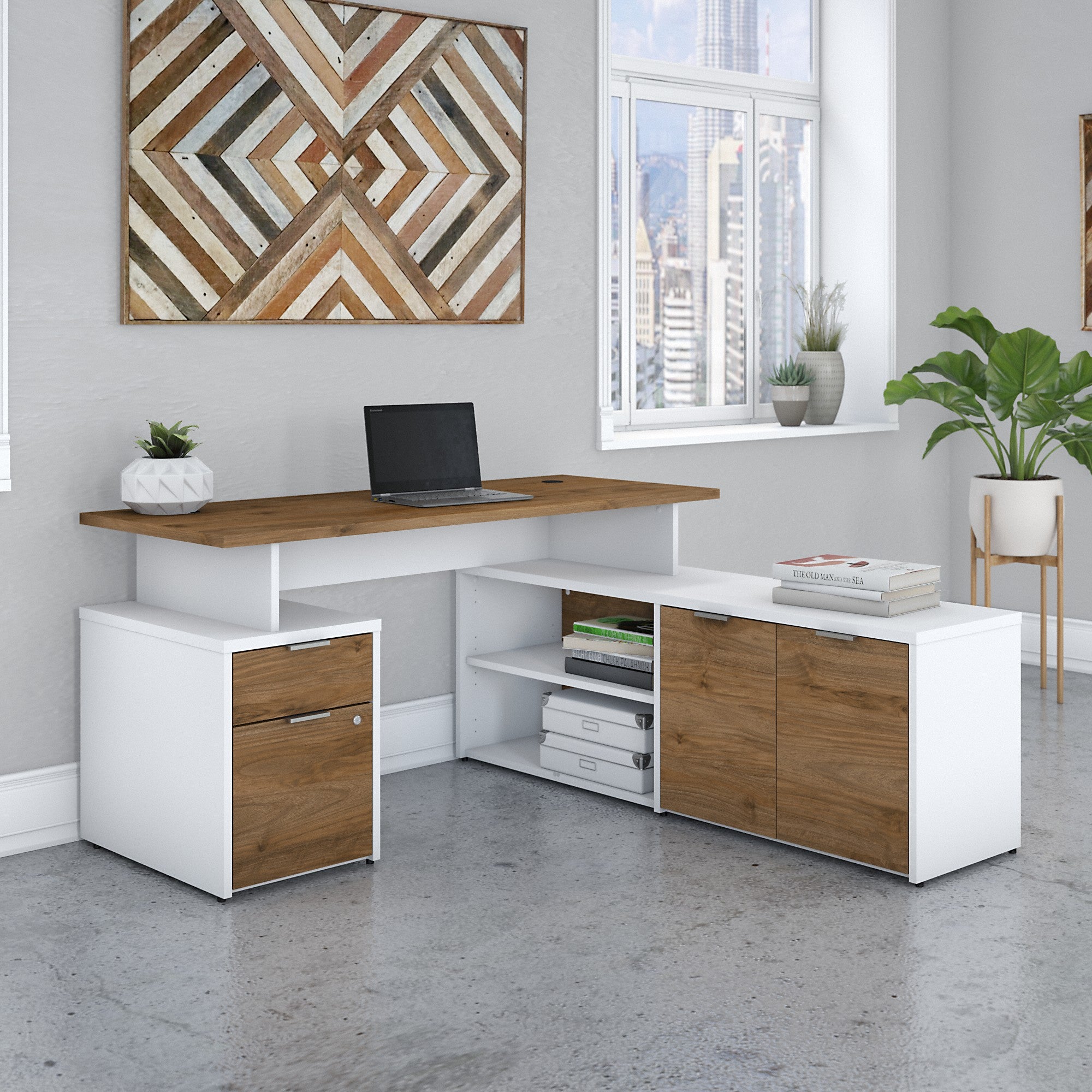 Bush Business Furniture Jamestown 60W L Shaped Desk with Drawers