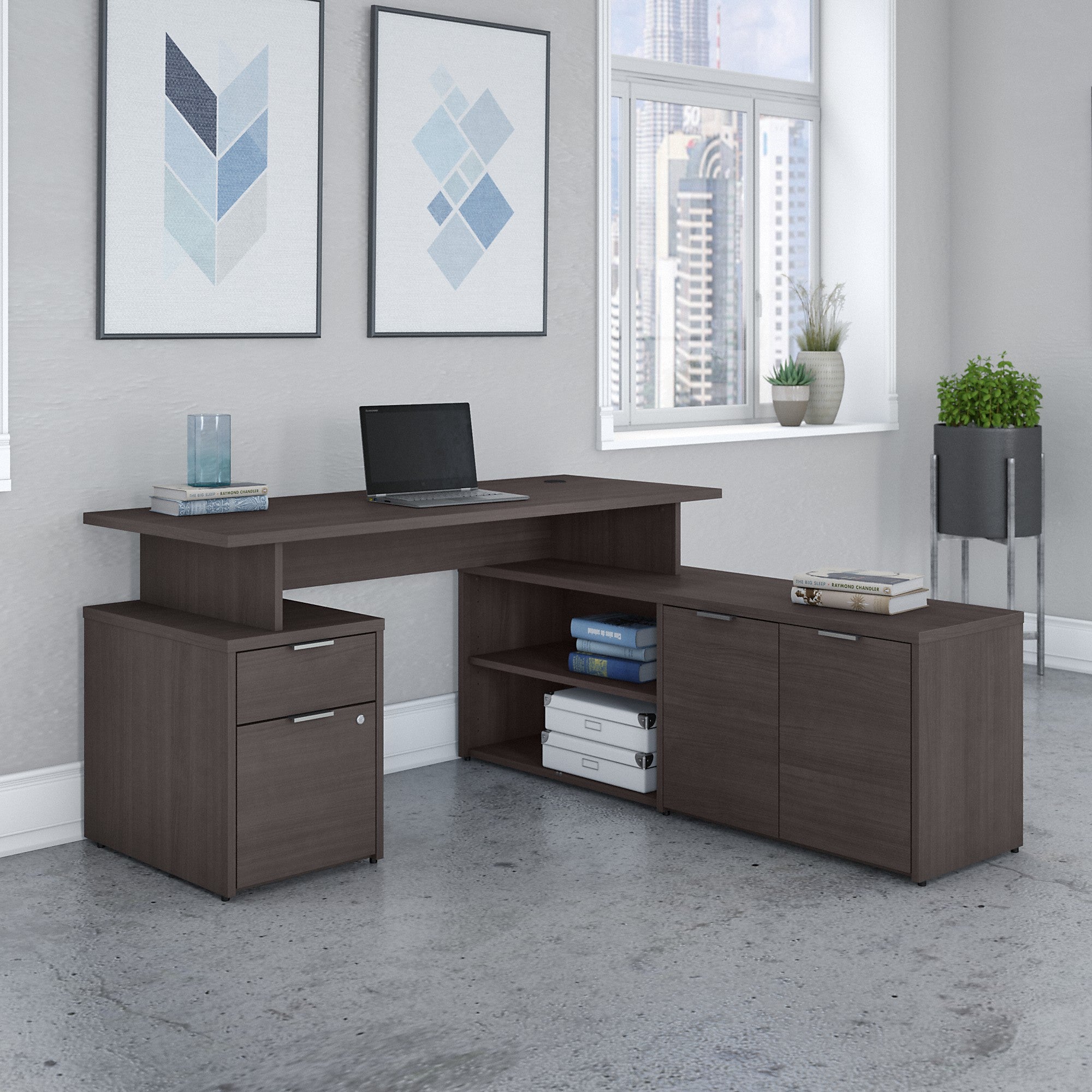 Bush Business Furniture Jamestown 60W L Shaped Desk with Drawers