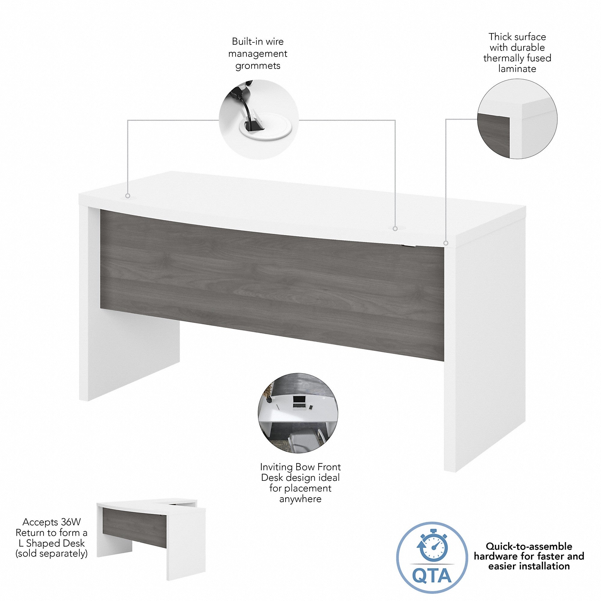 Office by kathy ireland® Echo 60W Bow Front Desk