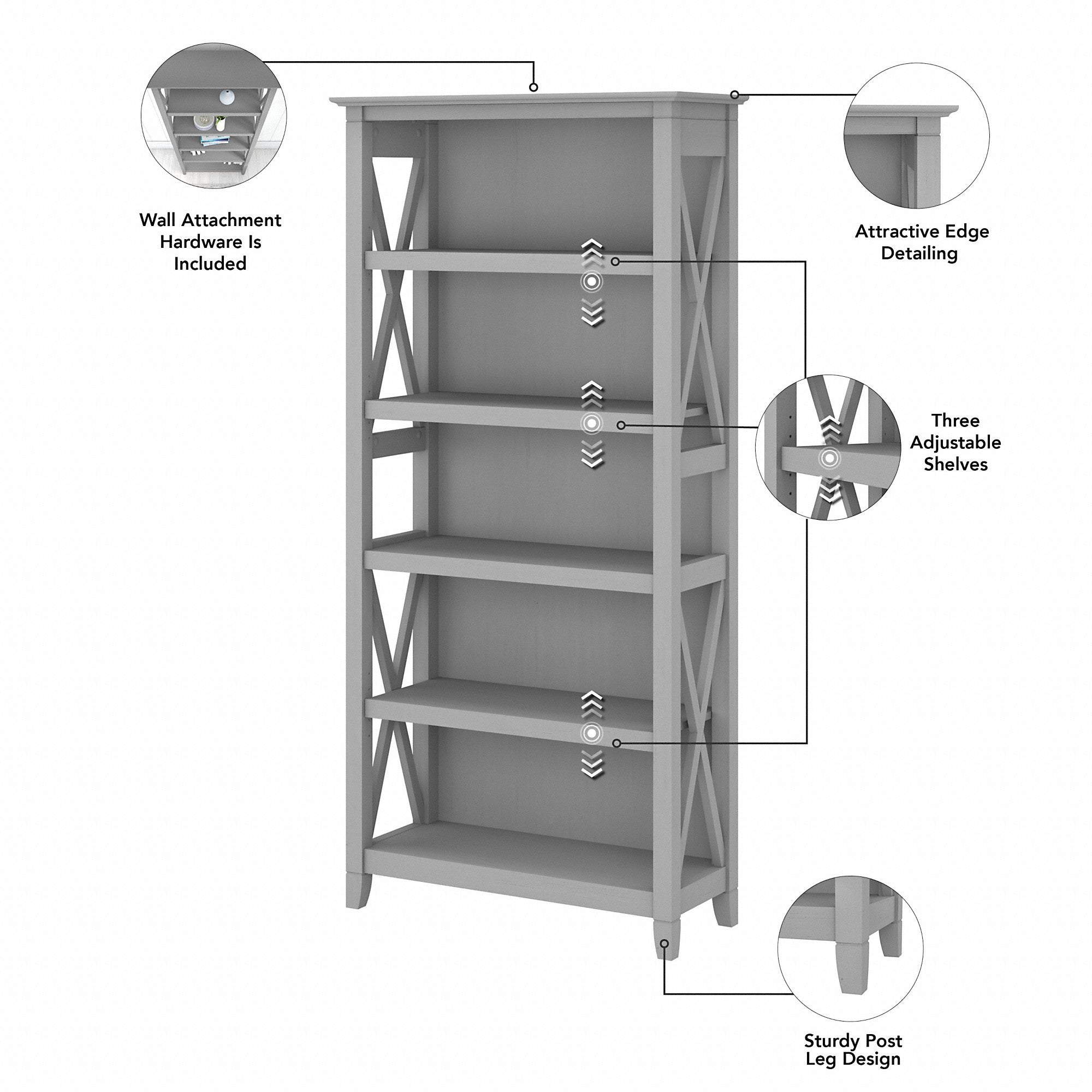 Bush Furniture Key West Tall 5 Shelf Bookcase