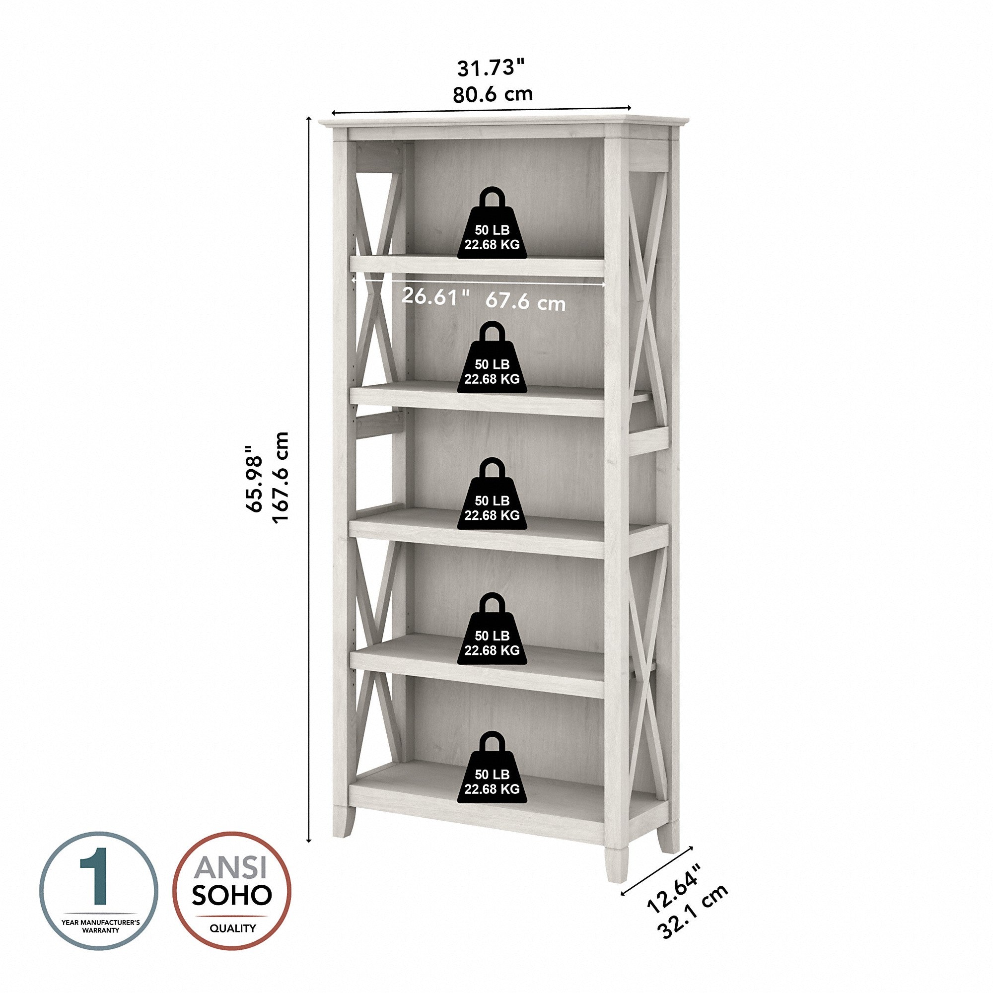 Bush Furniture Key West Tall 5 Shelf Bookcase