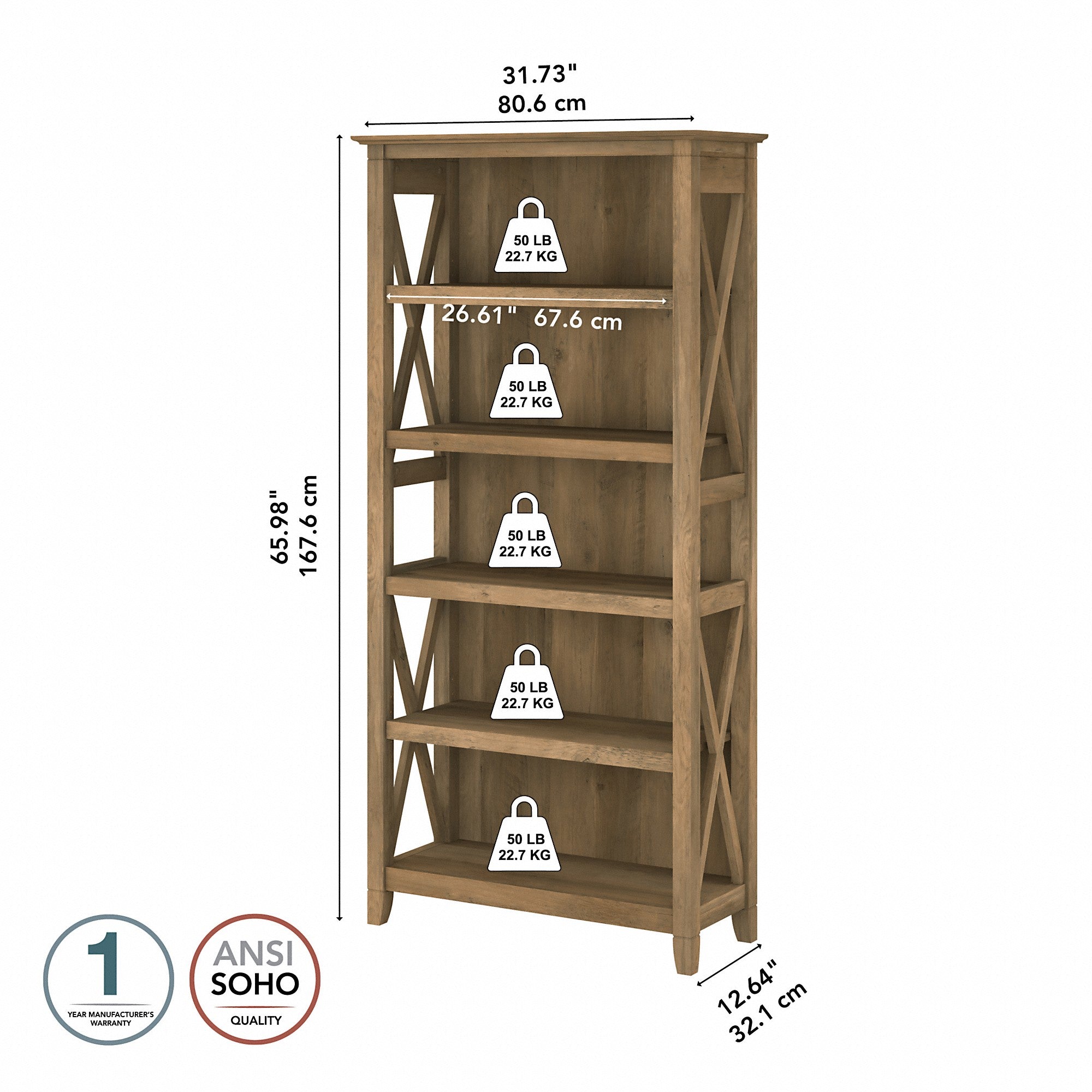 Bush Furniture Key West Tall 5 Shelf Bookcase