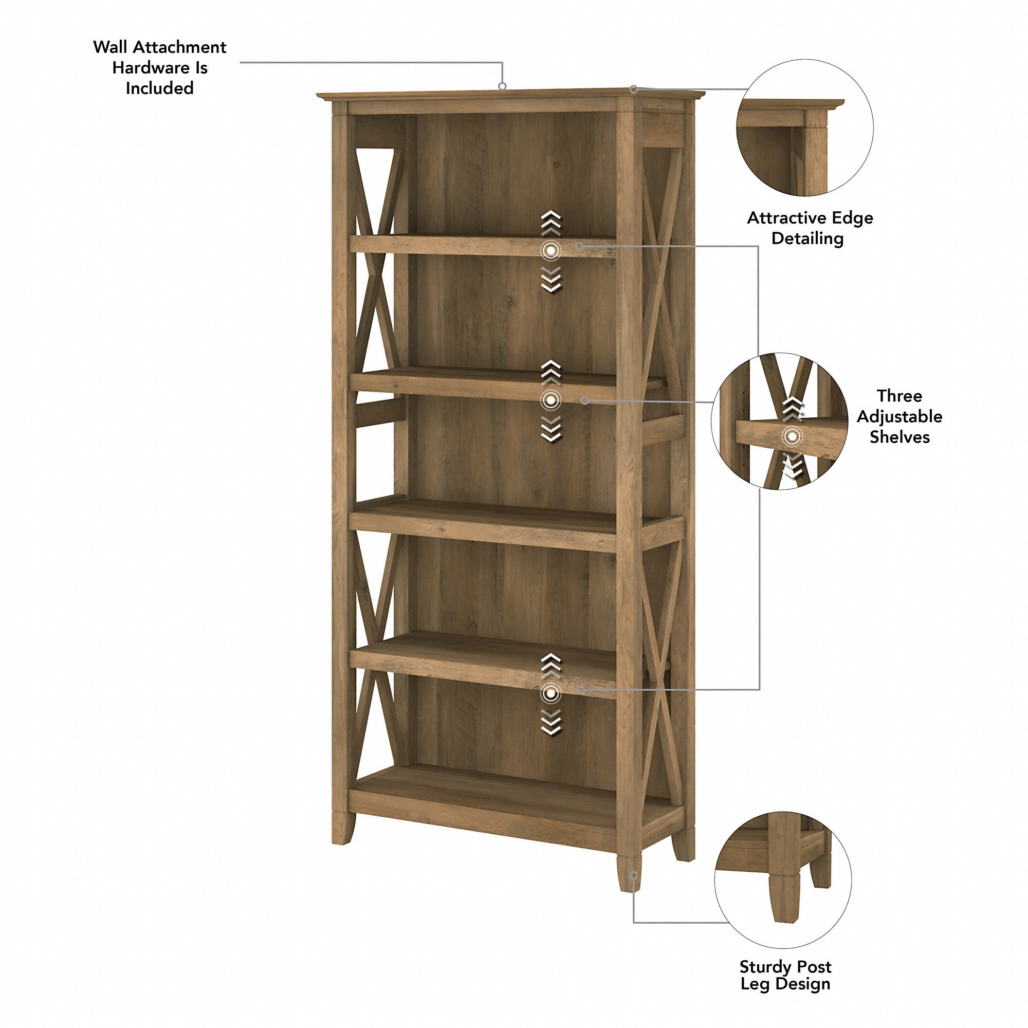 Bush Furniture Key West Tall 5 Shelf Bookcase