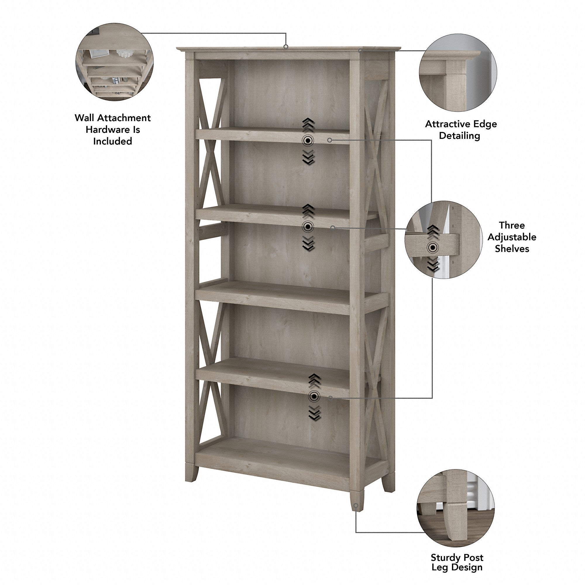 Bush Furniture Key West Tall 5 Shelf Bookcase