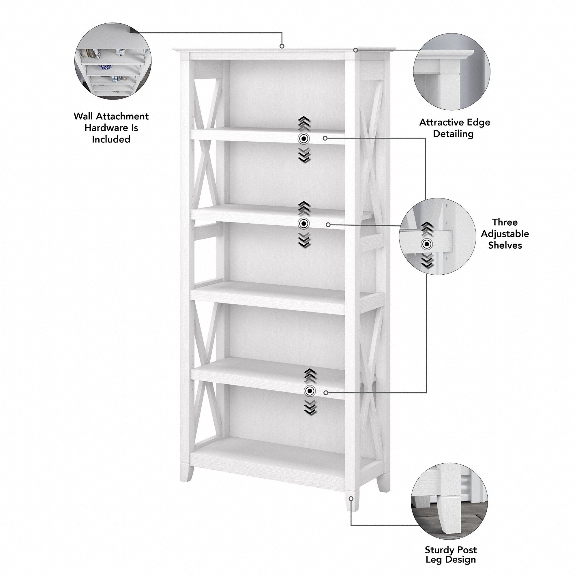 Bush Furniture Key West Tall 5 Shelf Bookcase