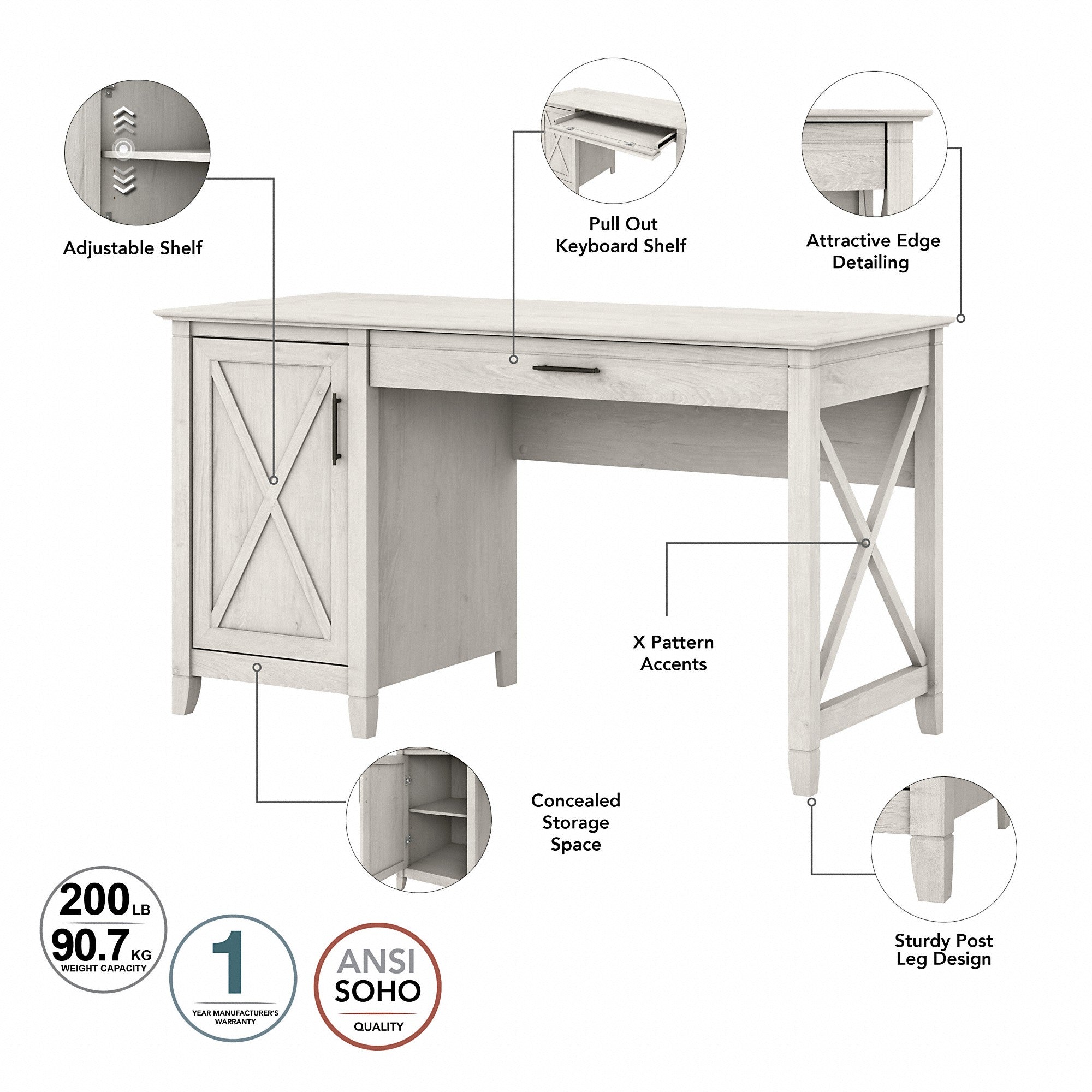 Bush Furniture Key West 54W Computer Desk with Keyboard Tray and Storage