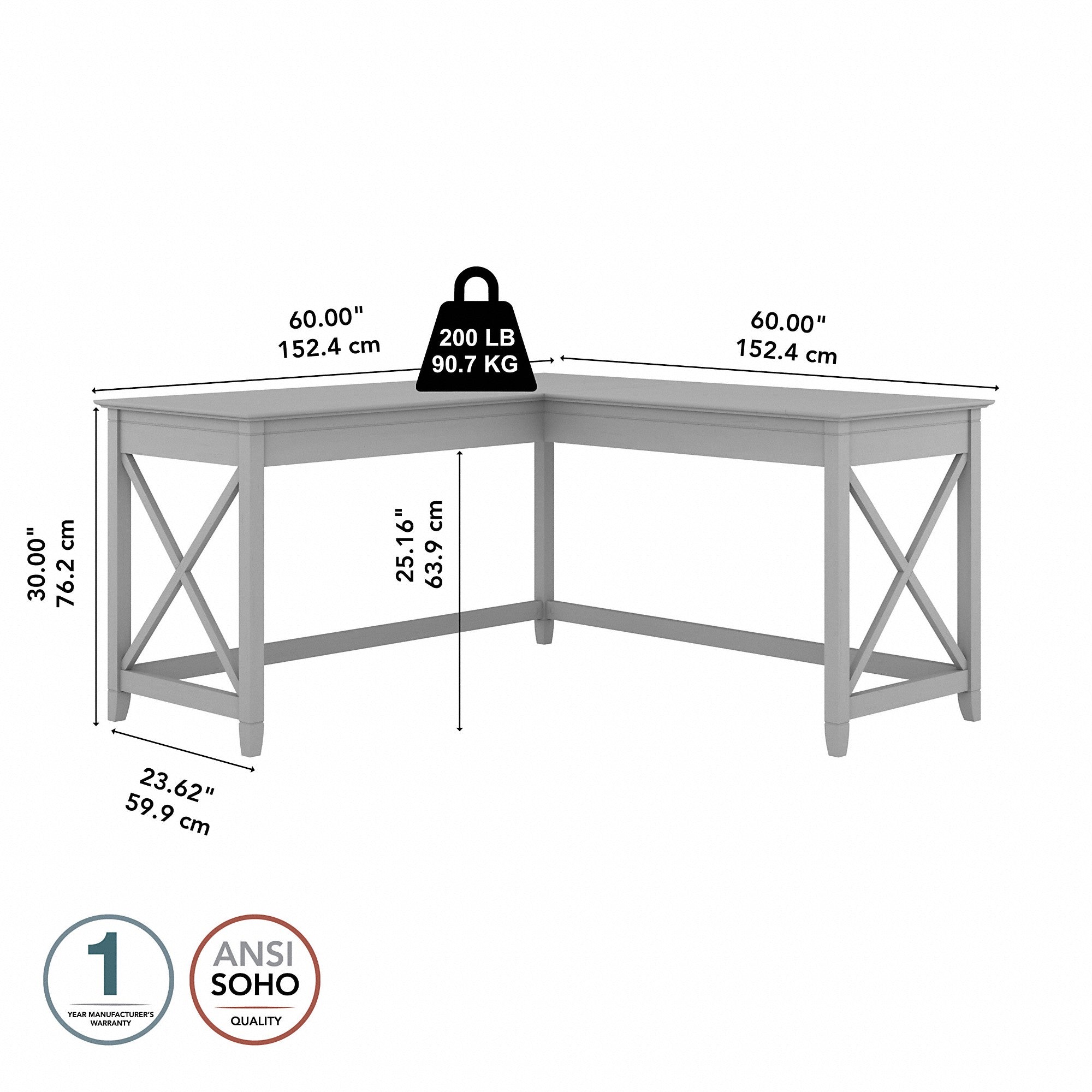 Bush Furniture Key West 60W L Shaped Desk