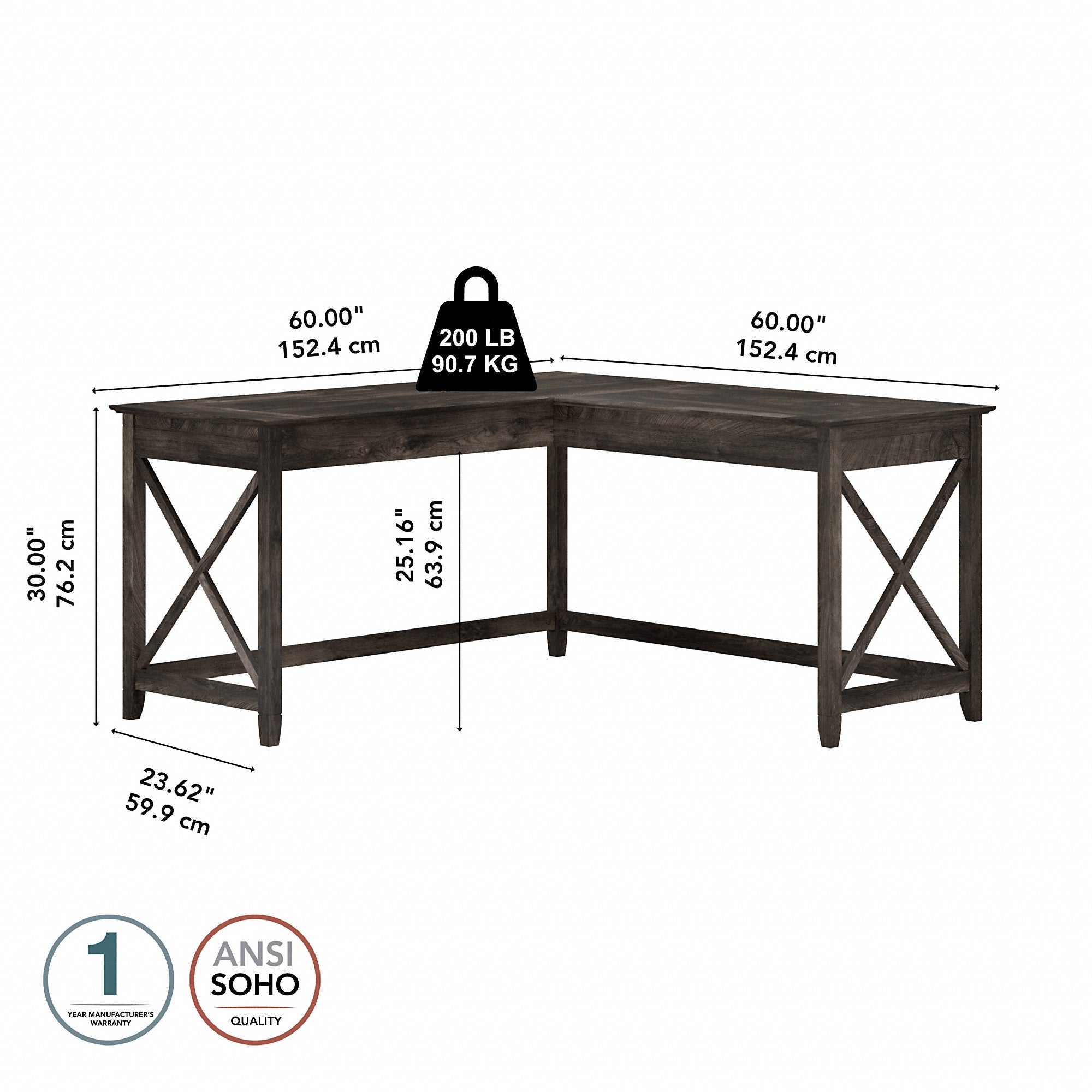 Bush Furniture Key West 60W L Shaped Desk