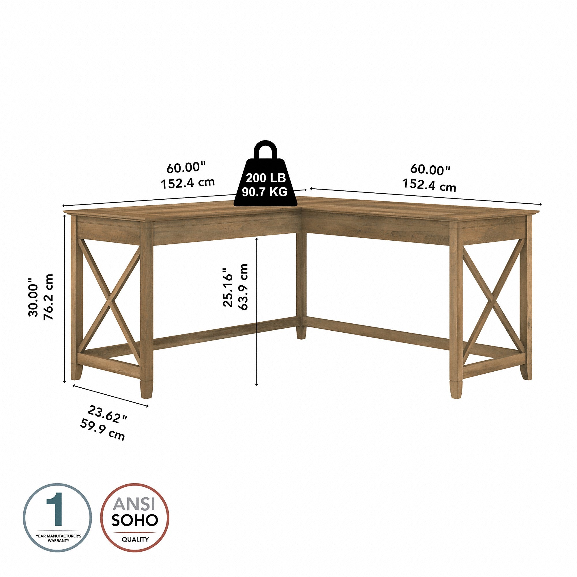 Bush Furniture Key West 60W L Shaped Desk