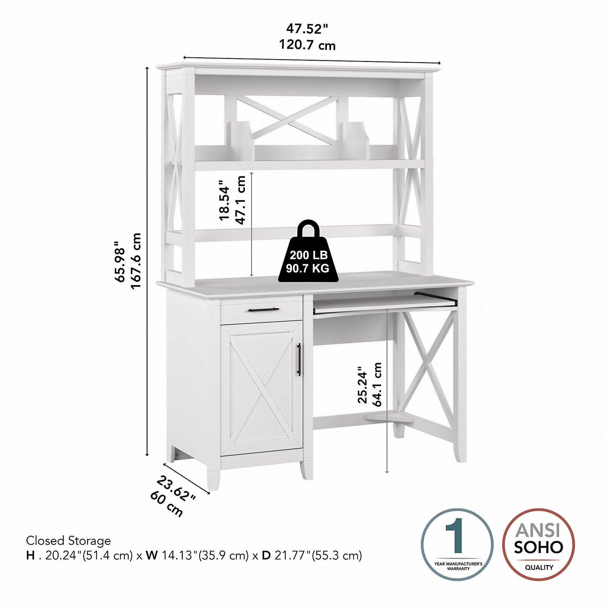 Bush Furniture Key West 48W Small Computer Desk with Hutch