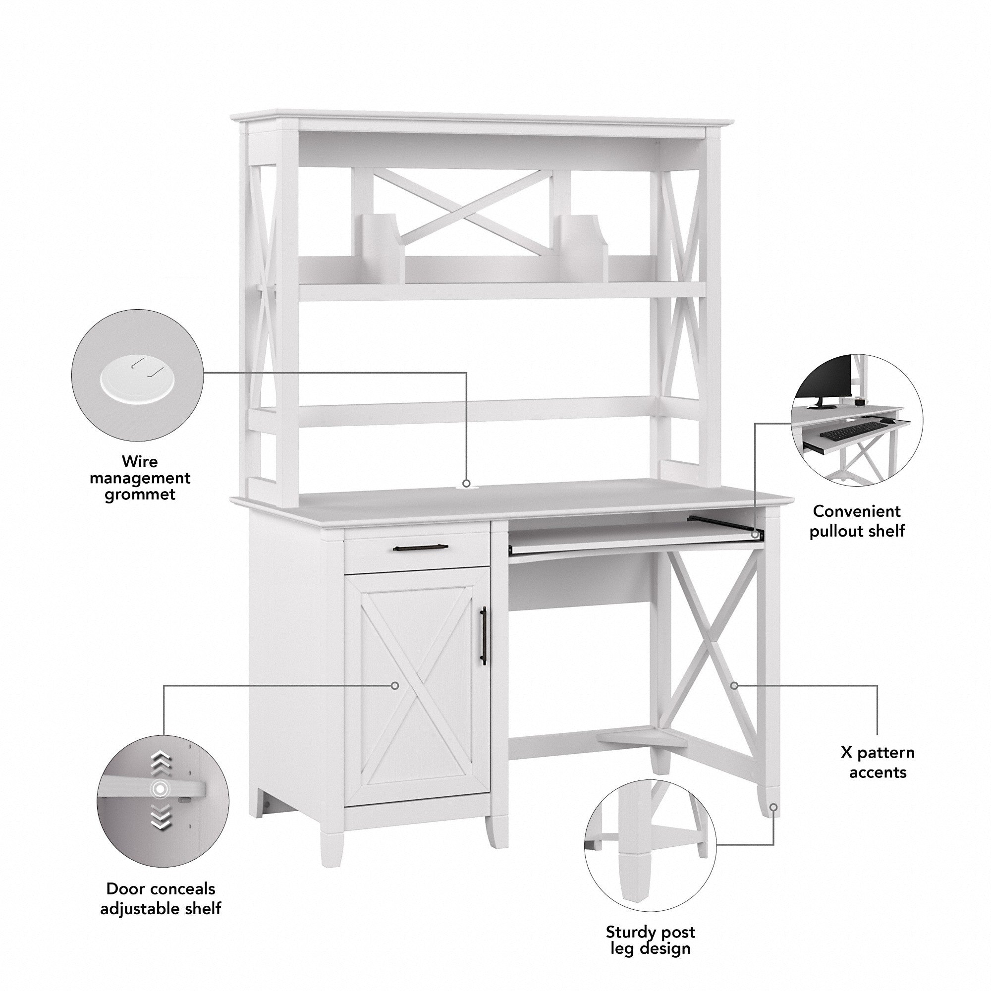 Bush Furniture Key West 48W Small Computer Desk with Hutch