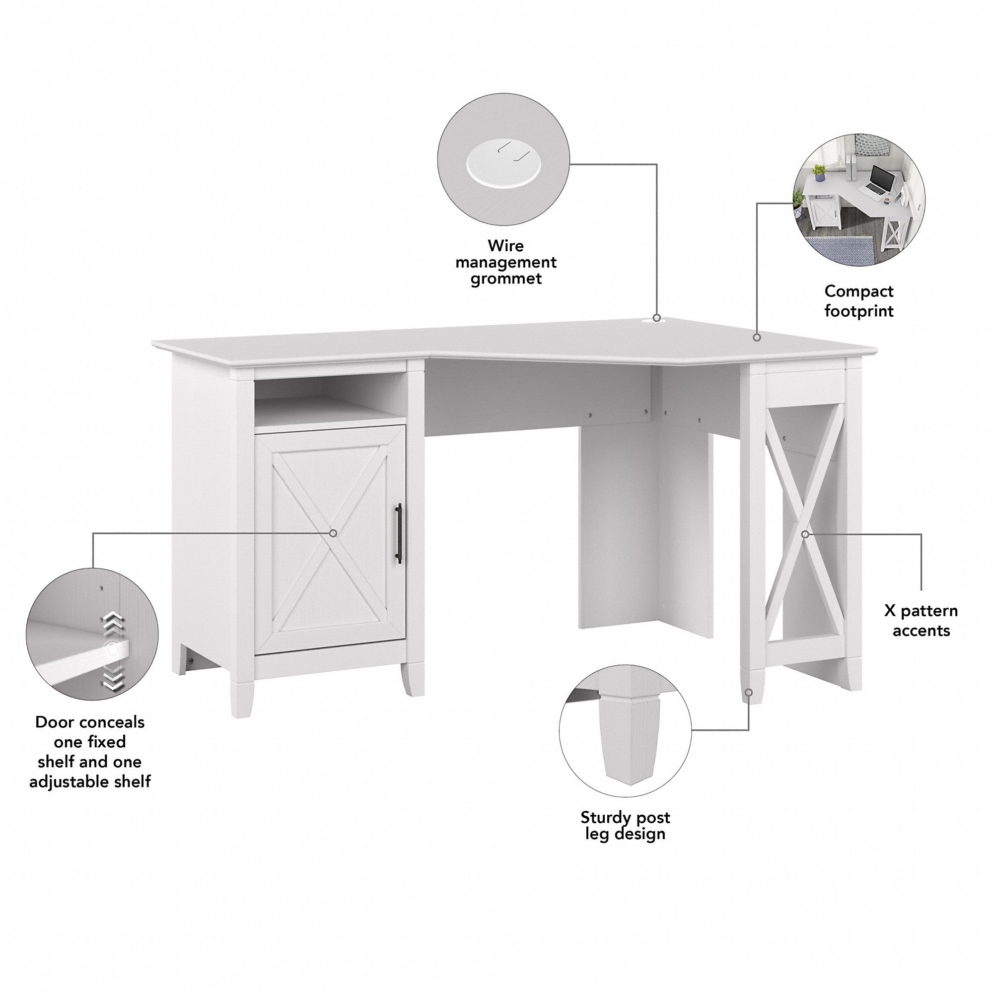 Bush Furniture Key West 54W Corner Computer Desk with Storage