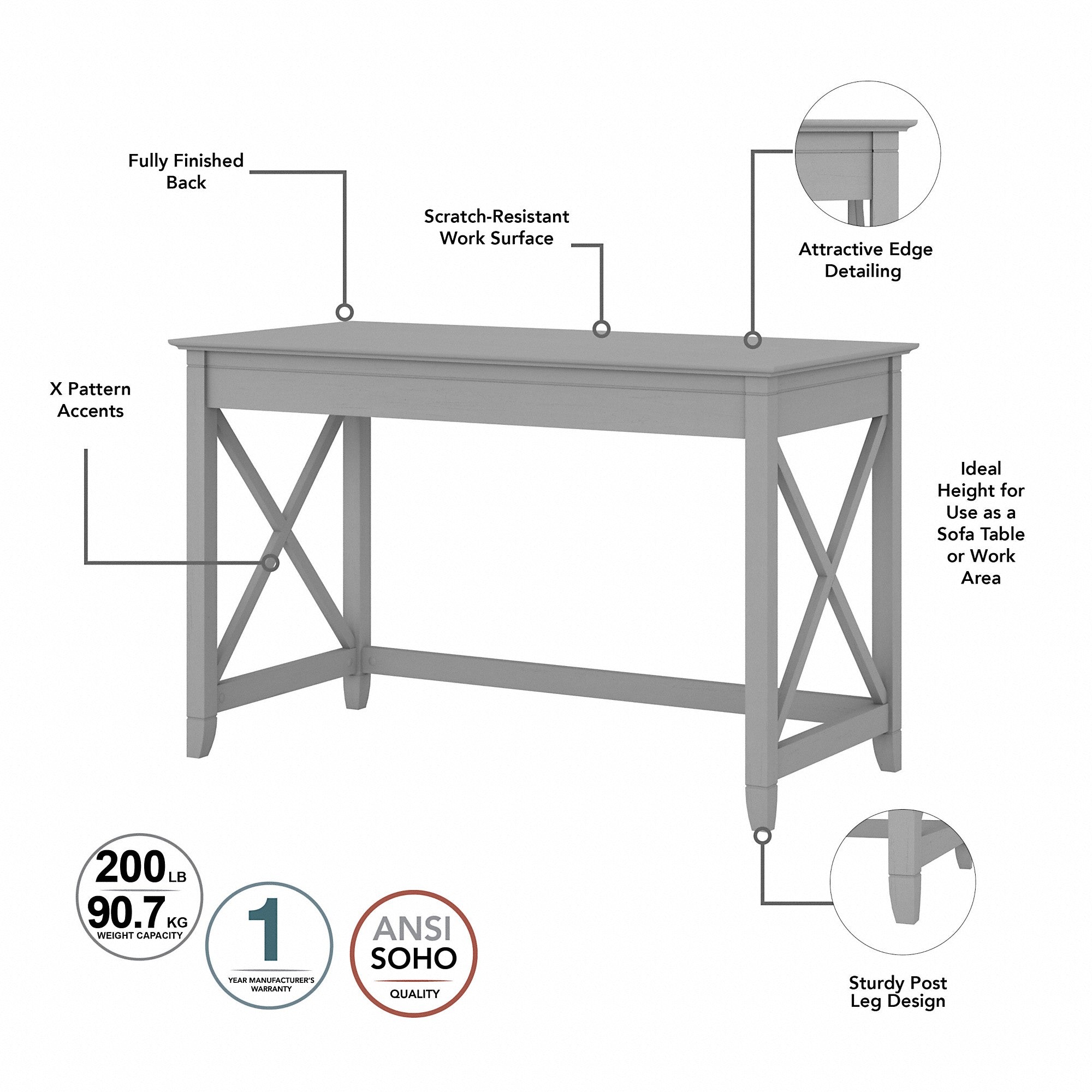 Bush Furniture Key West 48W Writing Desk with 2 Drawer Lateral File Cabinet and 5 Shelf Bookcase