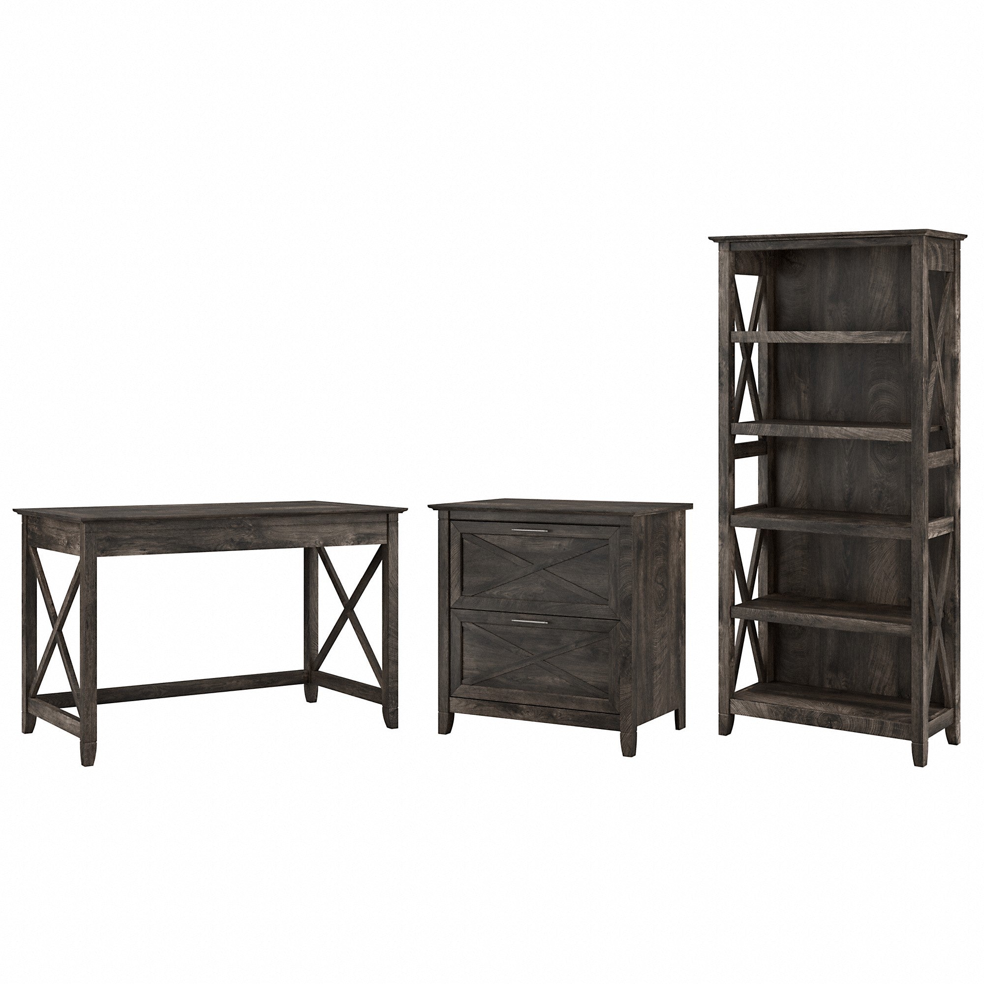 Bush Furniture Key West 48W Writing Desk with 2 Drawer Lateral File Cabinet and 5 Shelf Bookcase