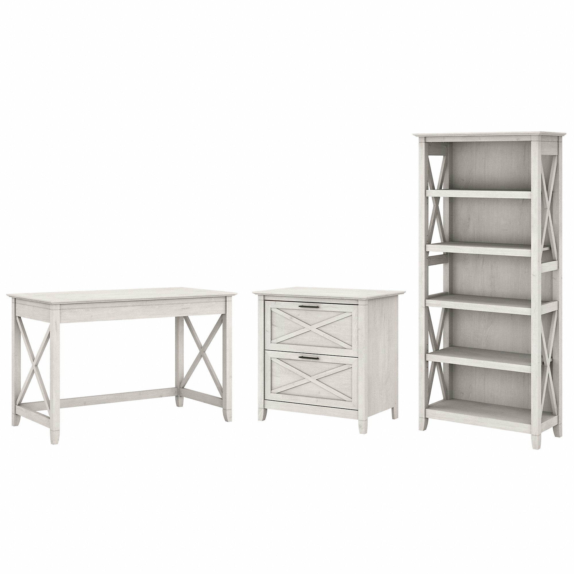 Bush Furniture Key West 48W Writing Desk with 2 Drawer Lateral File Cabinet and 5 Shelf Bookcase