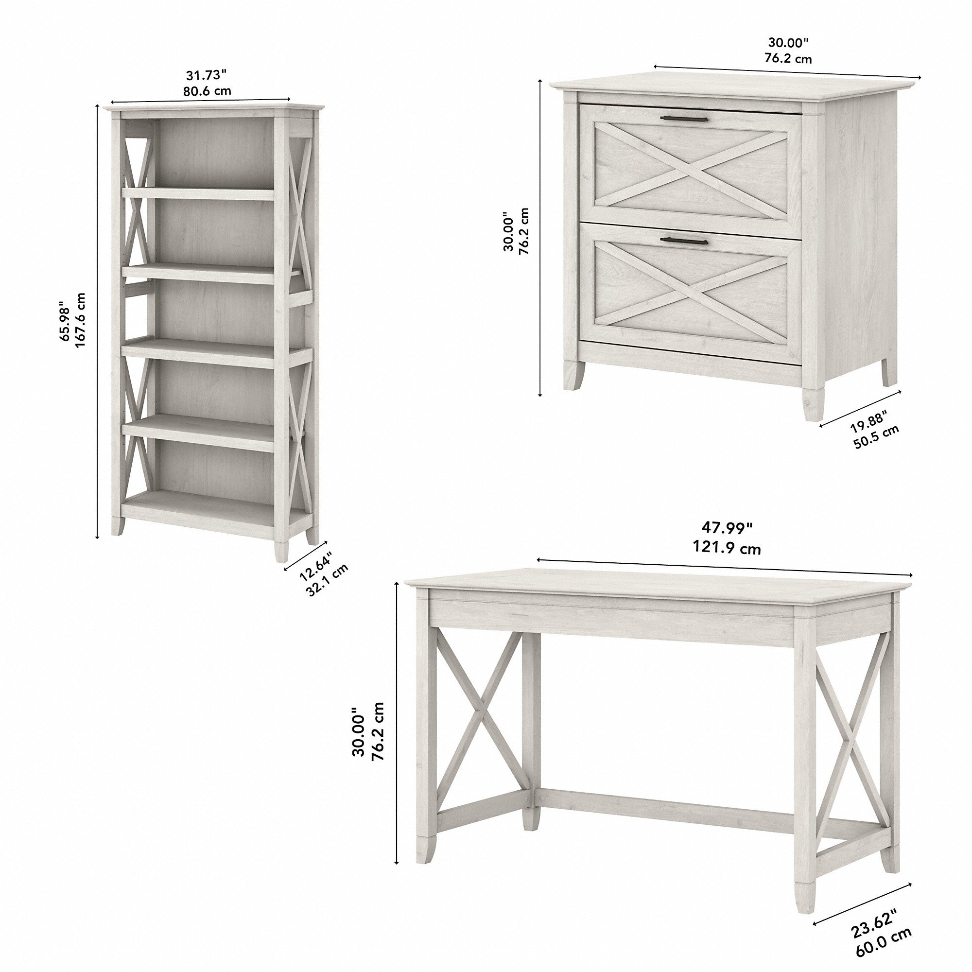 Bush Furniture Key West 48W Writing Desk with 2 Drawer Lateral File Cabinet and 5 Shelf Bookcase