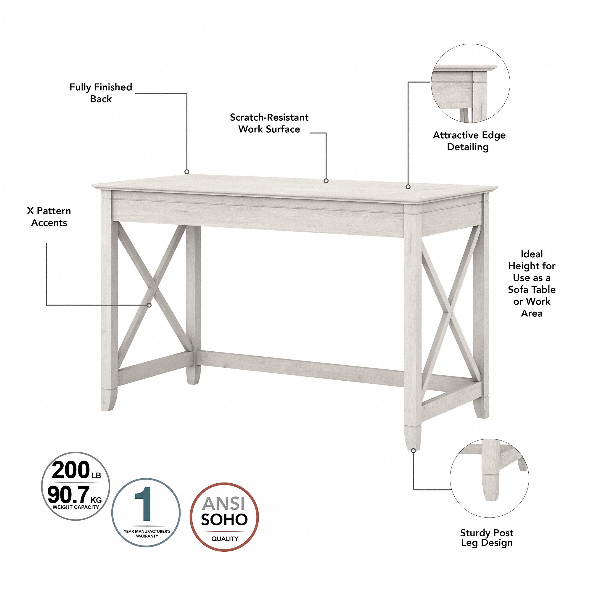 Bush Furniture Key West 48W Writing Desk with 2 Drawer Lateral File Cabinet and 5 Shelf Bookcase