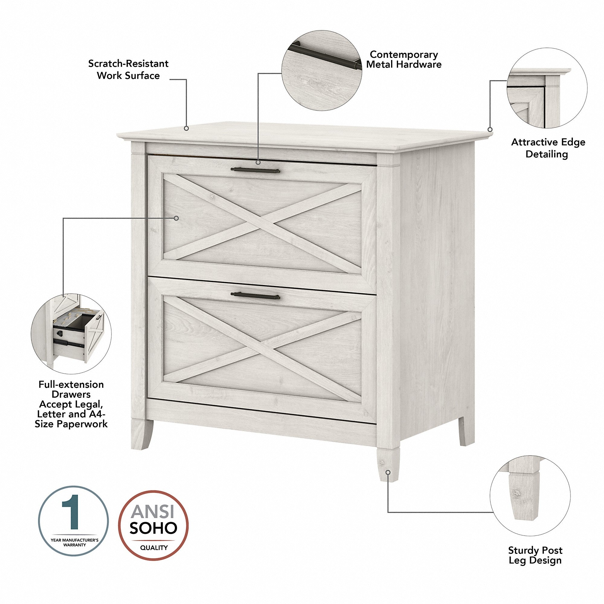 Bush Furniture Key West 48W Writing Desk with 2 Drawer Lateral File Cabinet and 5 Shelf Bookcase