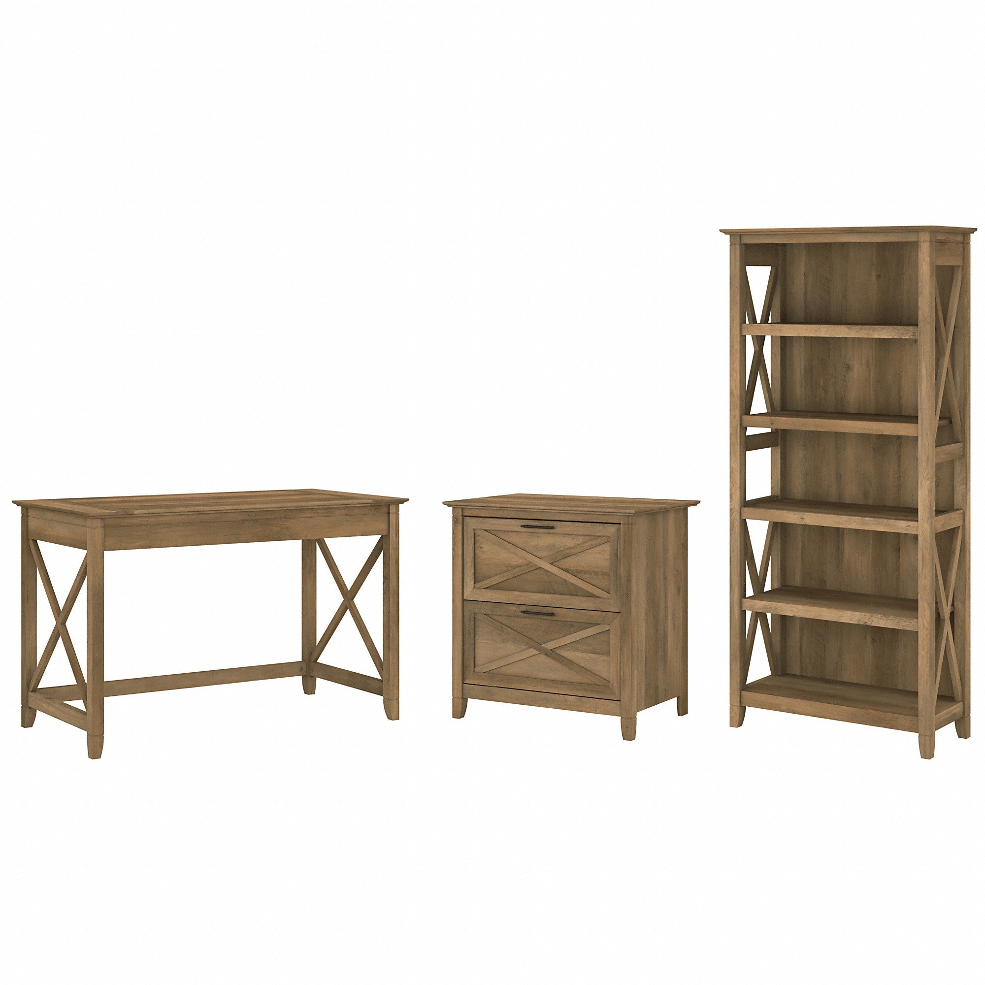 Bush Furniture Key West 48W Writing Desk with 2 Drawer Lateral File Cabinet and 5 Shelf Bookcase