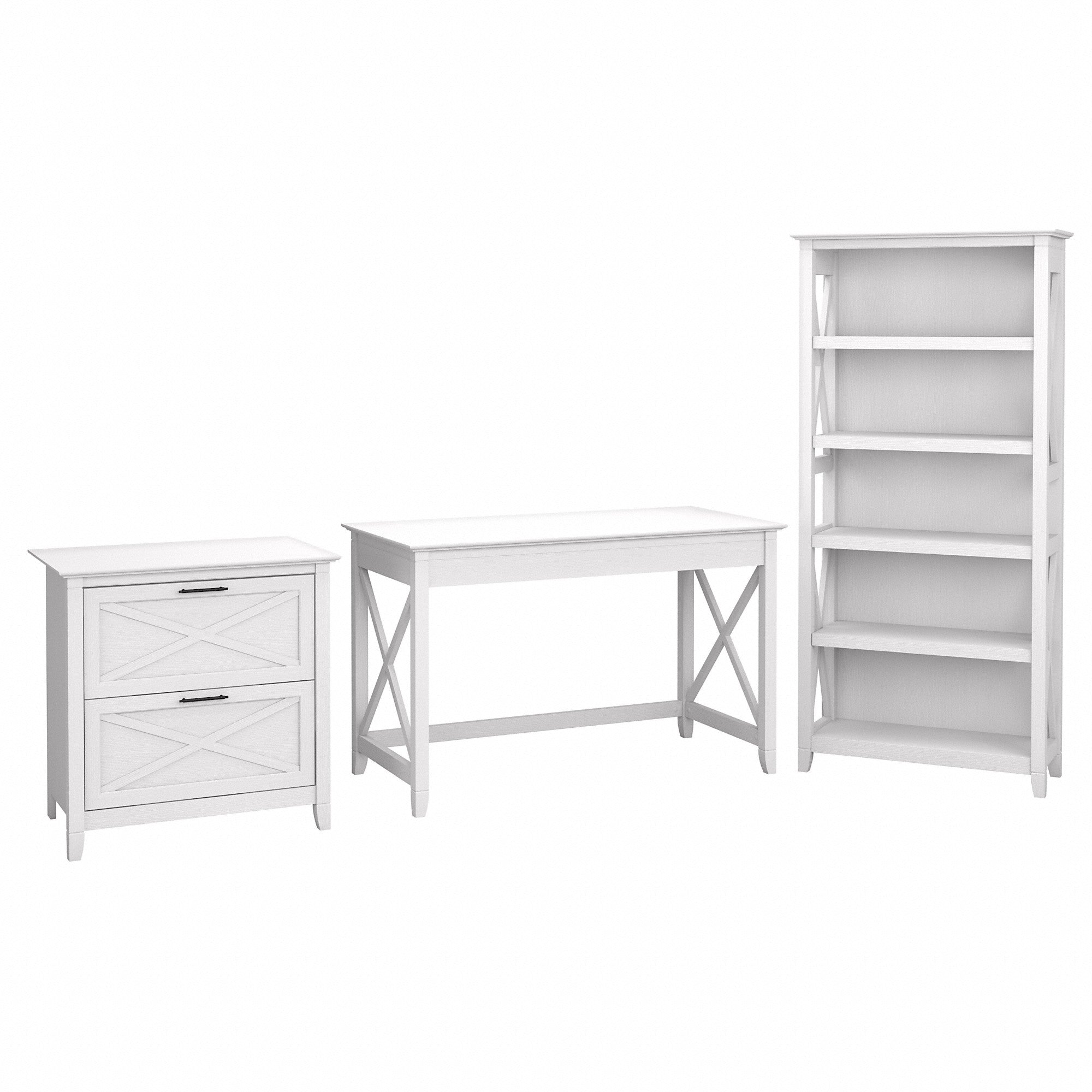 Bush Furniture Key West 48W Writing Desk with 2 Drawer Lateral File Cabinet and 5 Shelf Bookcase