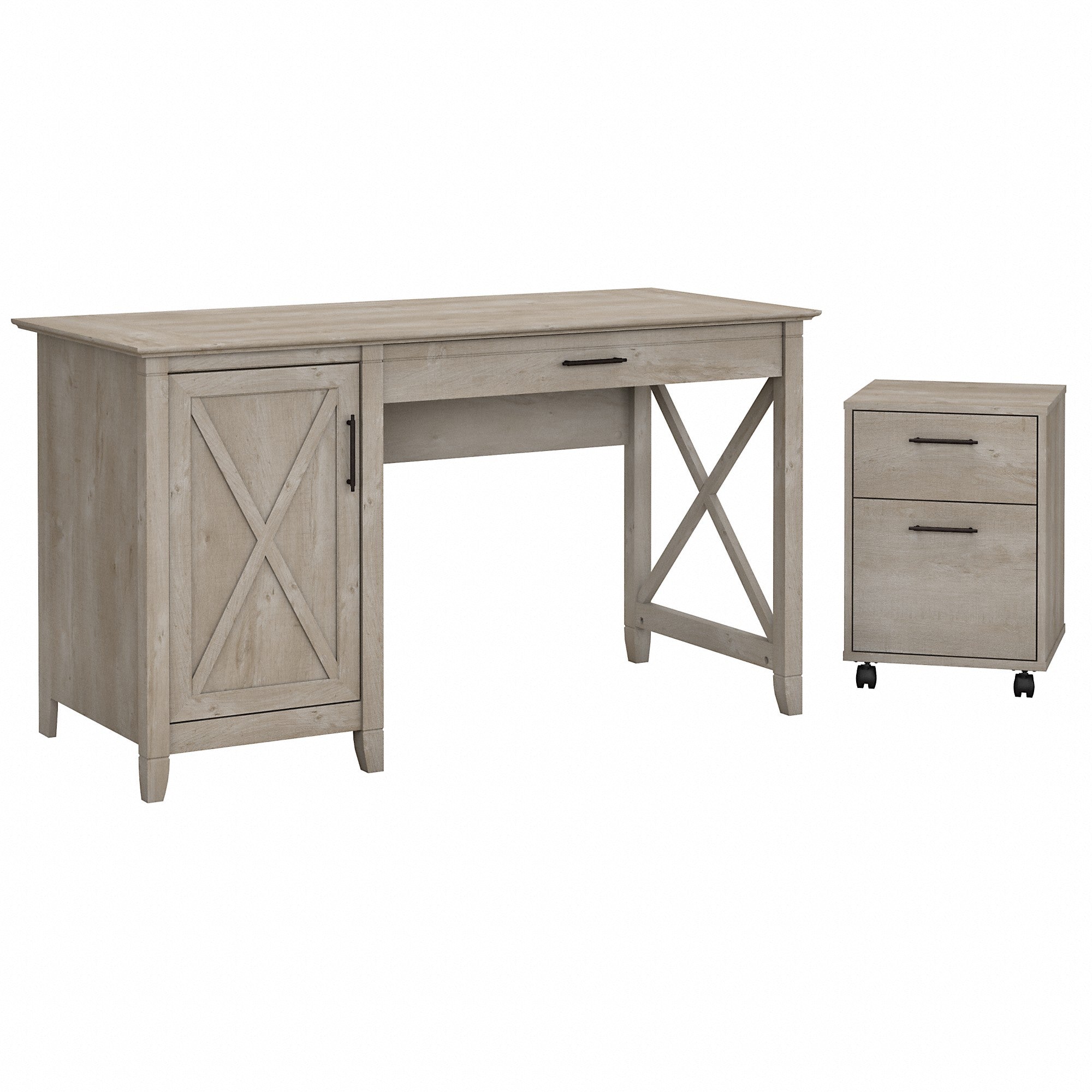 Bush Furniture Key West 54W Computer Desk with Storage and 2 Drawer Mobile File Cabinet