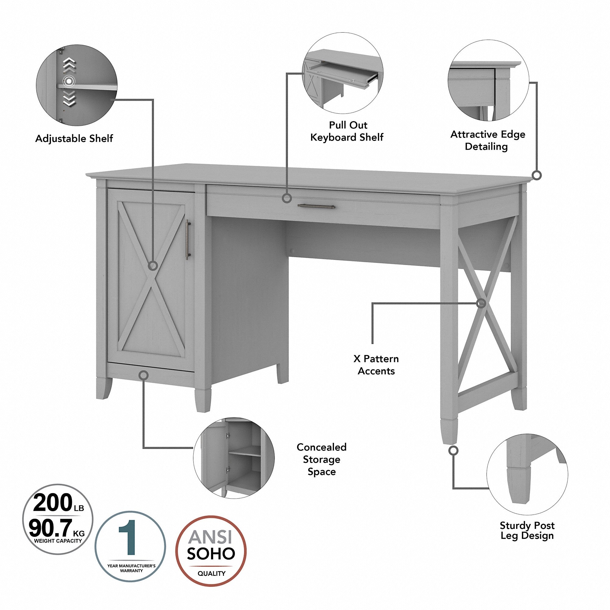 Bush Furniture Key West 54W Computer Desk with Storage and 2 Drawer Lateral File Cabinet