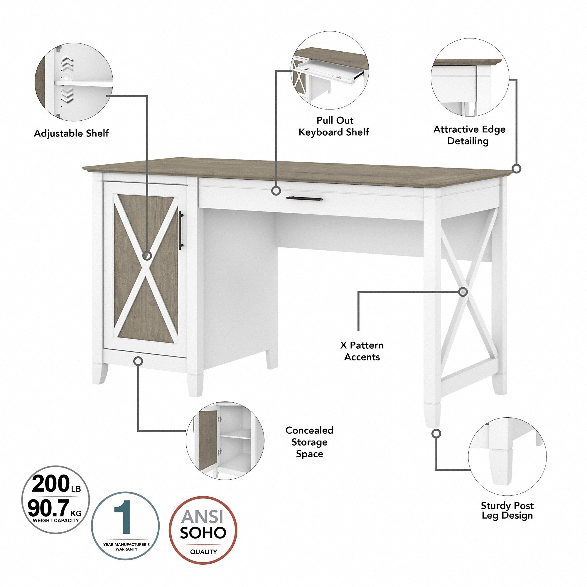 Bush Furniture Key West 54W Computer Desk with Storage and 2 Drawer Lateral File Cabinet