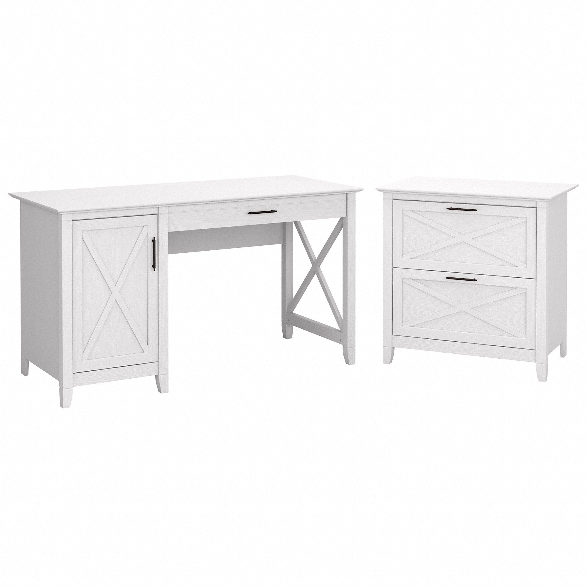 Bush Furniture Key West 54W Computer Desk with Storage and 2 Drawer Lateral File Cabinet