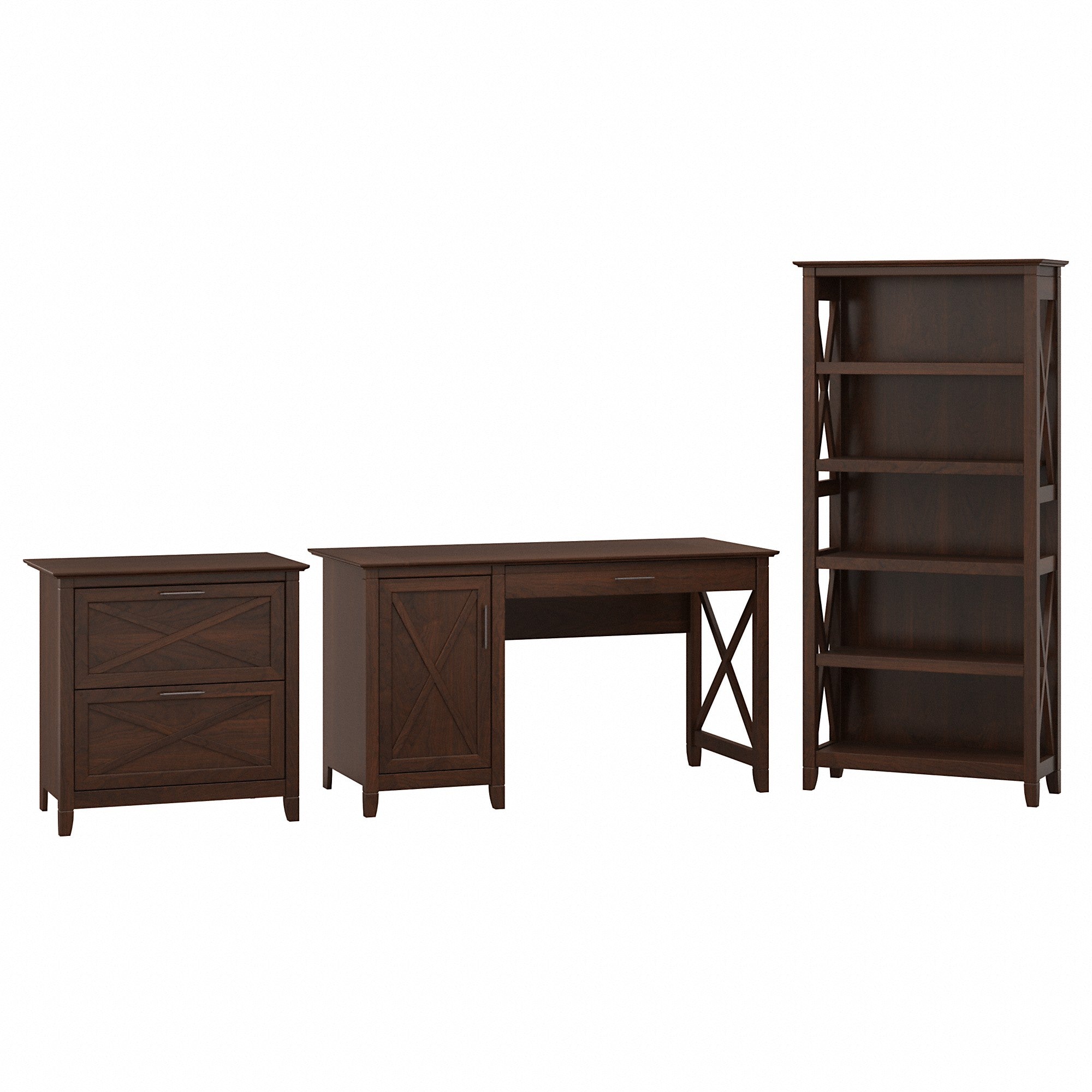 Bush Furniture Key West 54W Computer Desk with 2 Drawer Lateral File Cabinet and 5 Shelf Bookcase