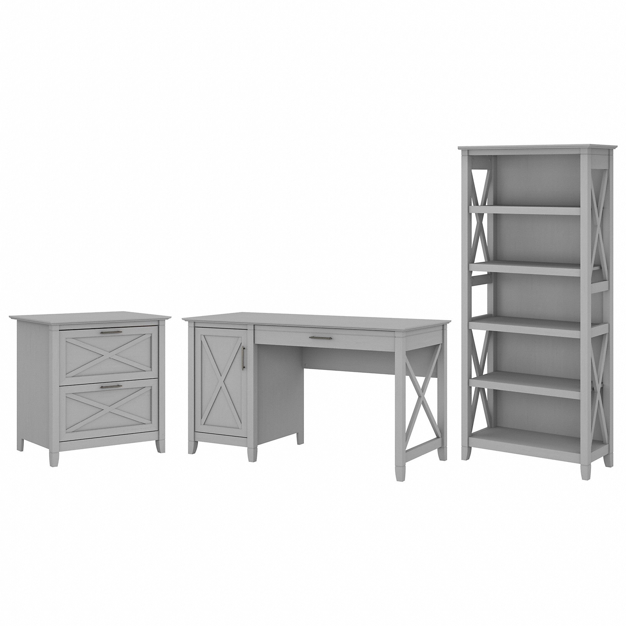 Bush Furniture Key West 54W Computer Desk with 2 Drawer Lateral File Cabinet and 5 Shelf Bookcase