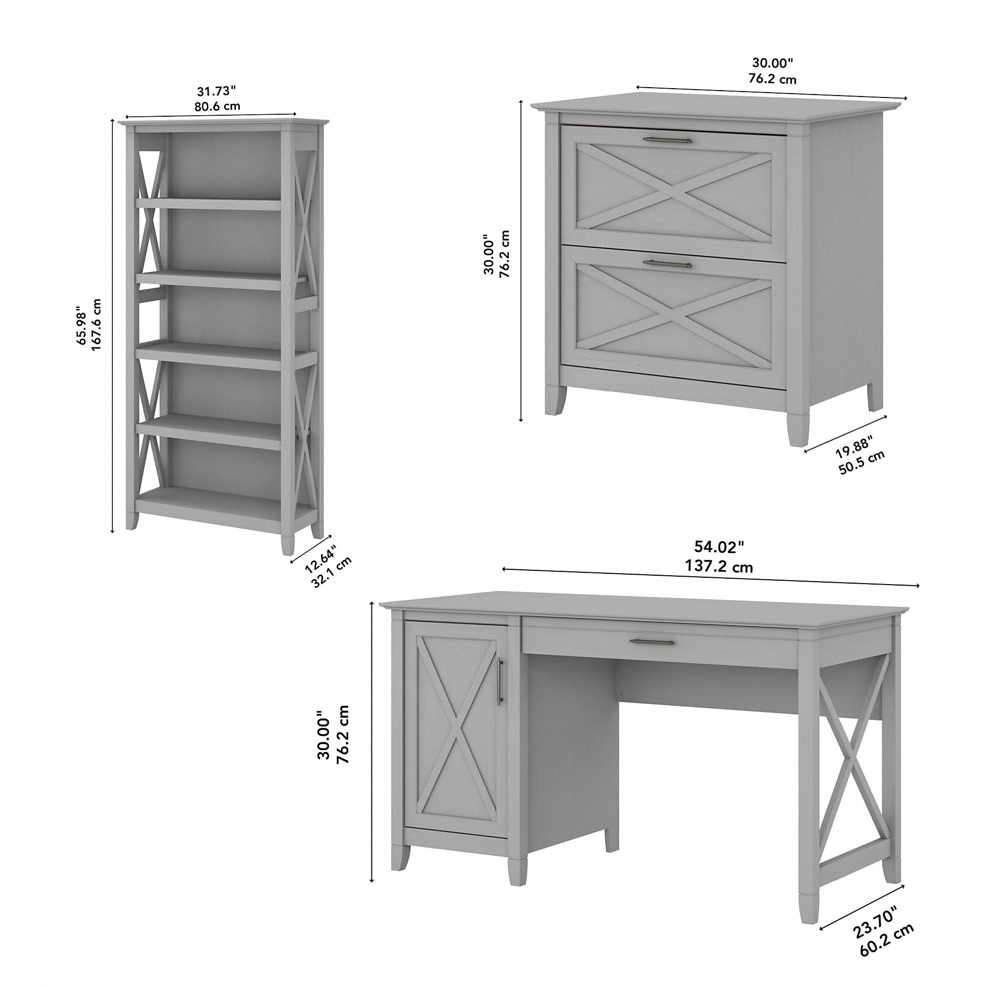 Bush Furniture Key West 54W Computer Desk with 2 Drawer Lateral File Cabinet and 5 Shelf Bookcase