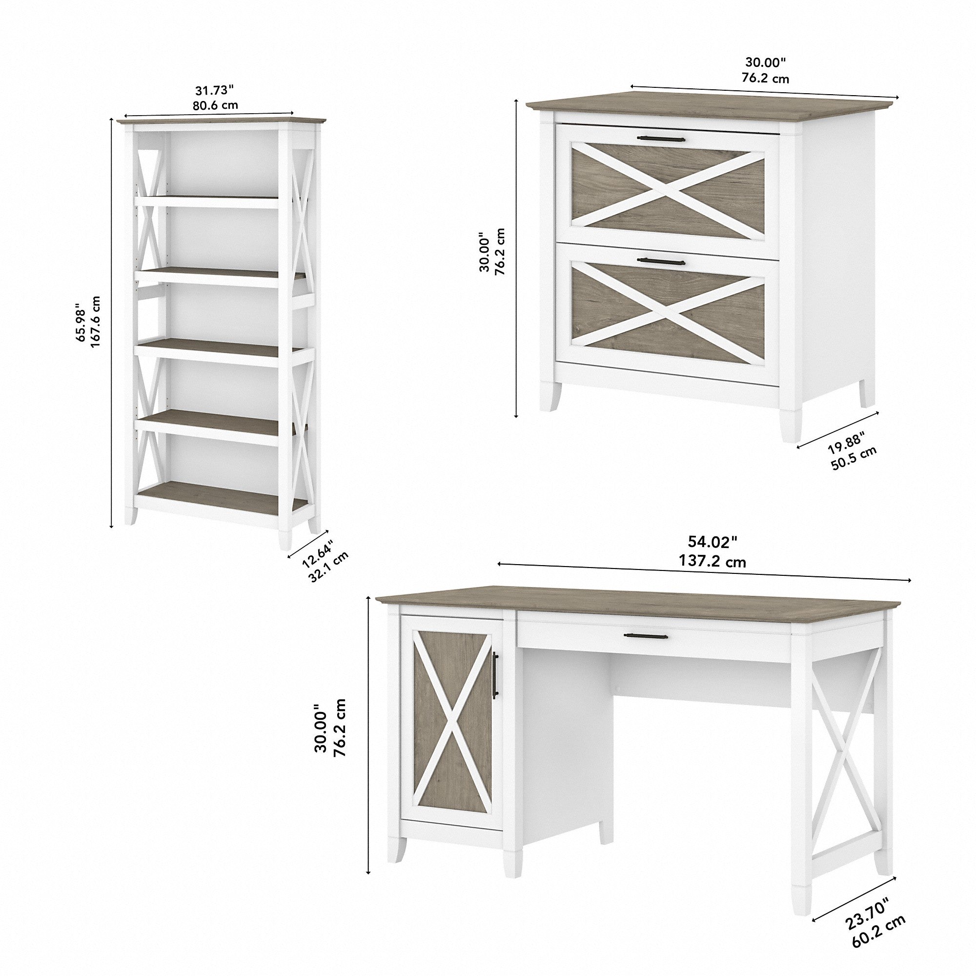 Bush Furniture Key West 54W Computer Desk with 2 Drawer Lateral File Cabinet and 5 Shelf Bookcase