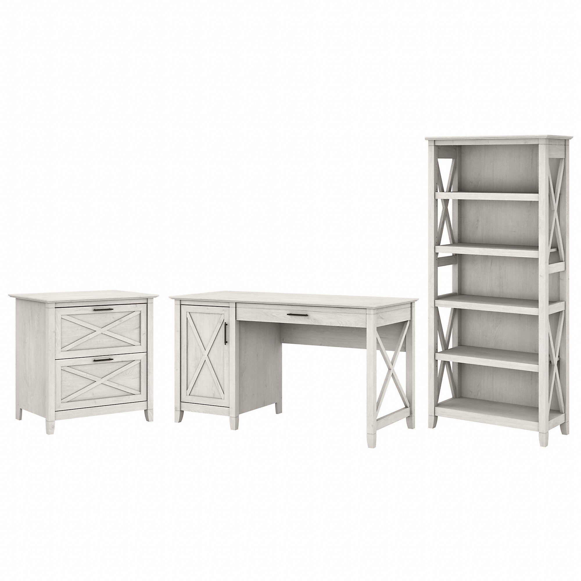 Bush Furniture Key West 54W Computer Desk with 2 Drawer Lateral File Cabinet and 5 Shelf Bookcase