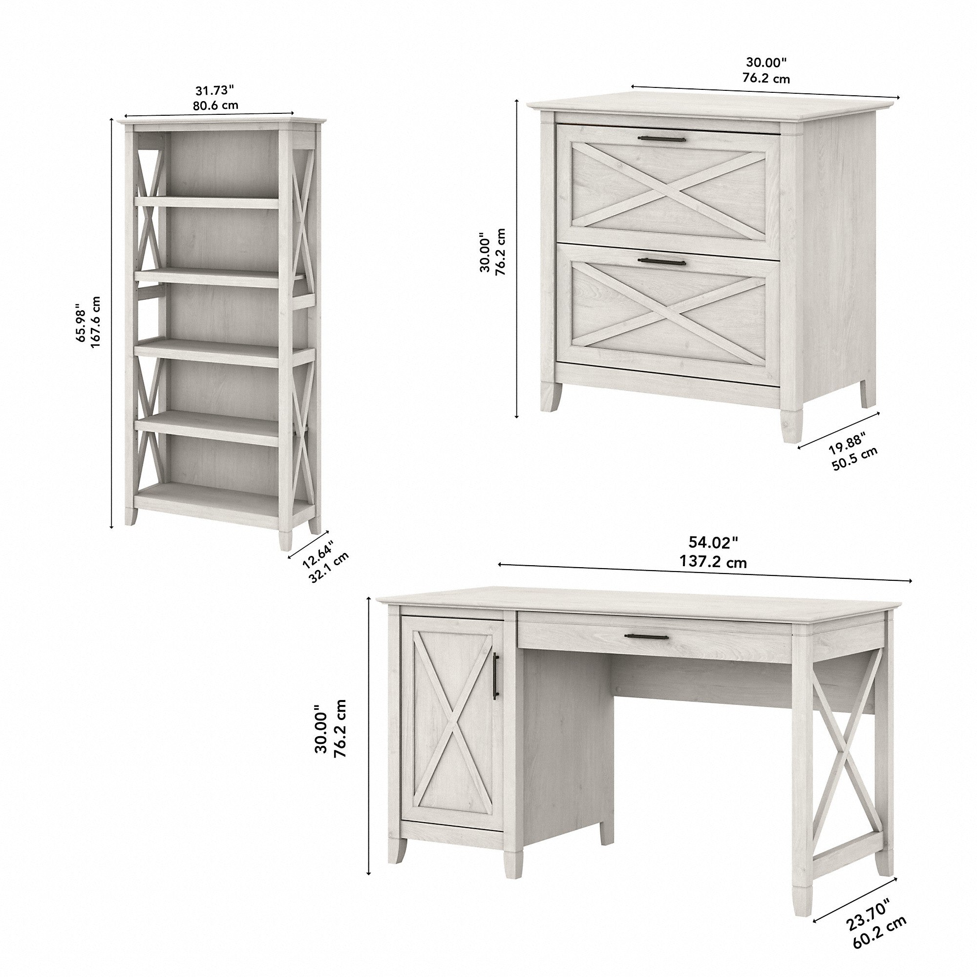 Bush Furniture Key West 54W Computer Desk with 2 Drawer Lateral File Cabinet and 5 Shelf Bookcase