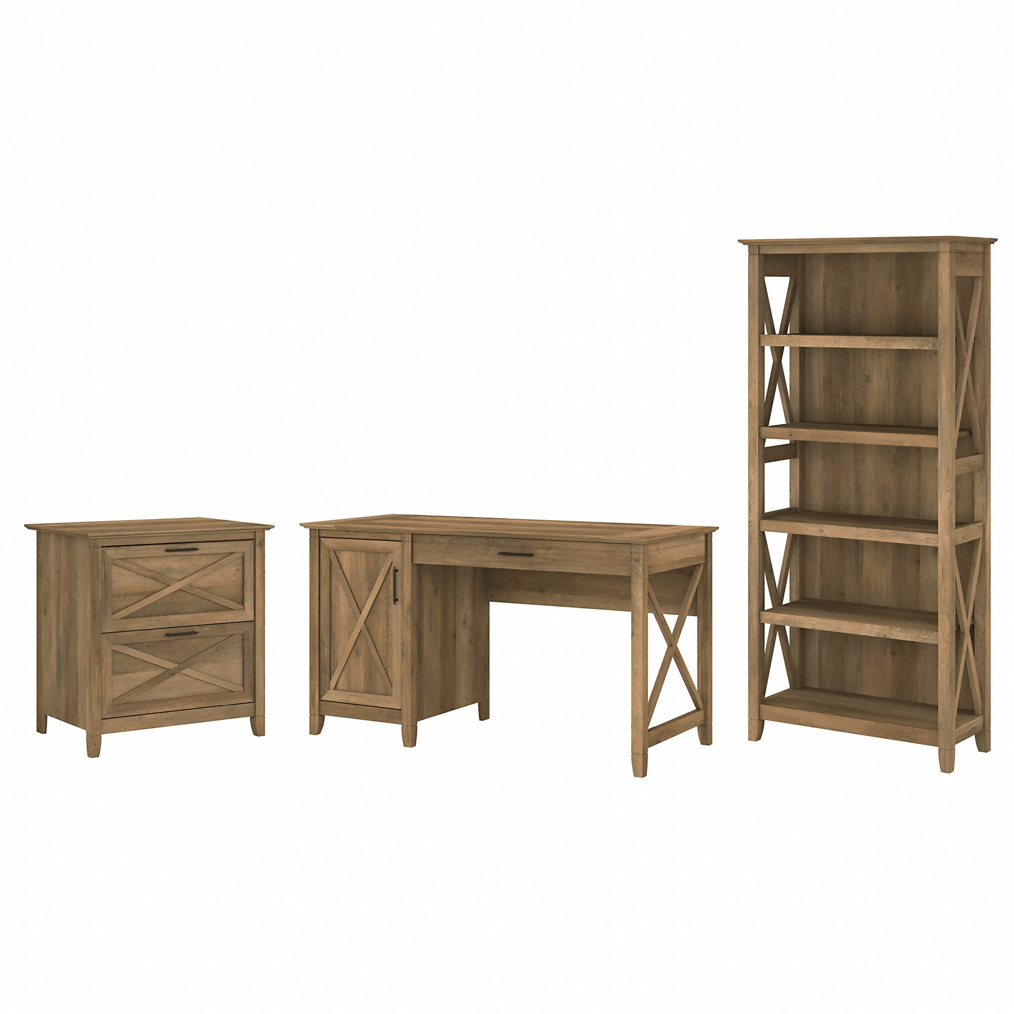 Bush Furniture Key West 54W Computer Desk with 2 Drawer Lateral File Cabinet and 5 Shelf Bookcase