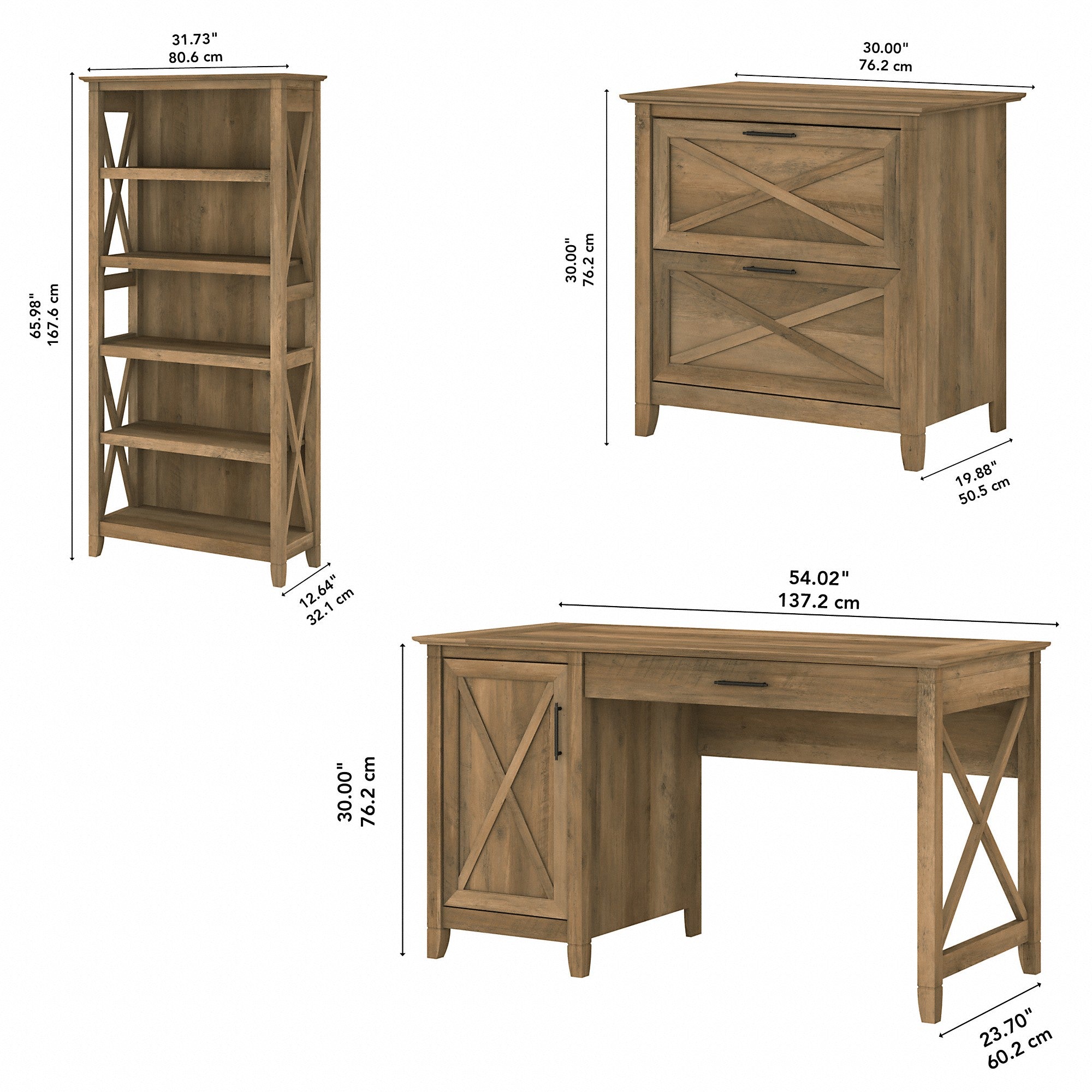 Bush Furniture Key West 54W Computer Desk with 2 Drawer Lateral File Cabinet and 5 Shelf Bookcase