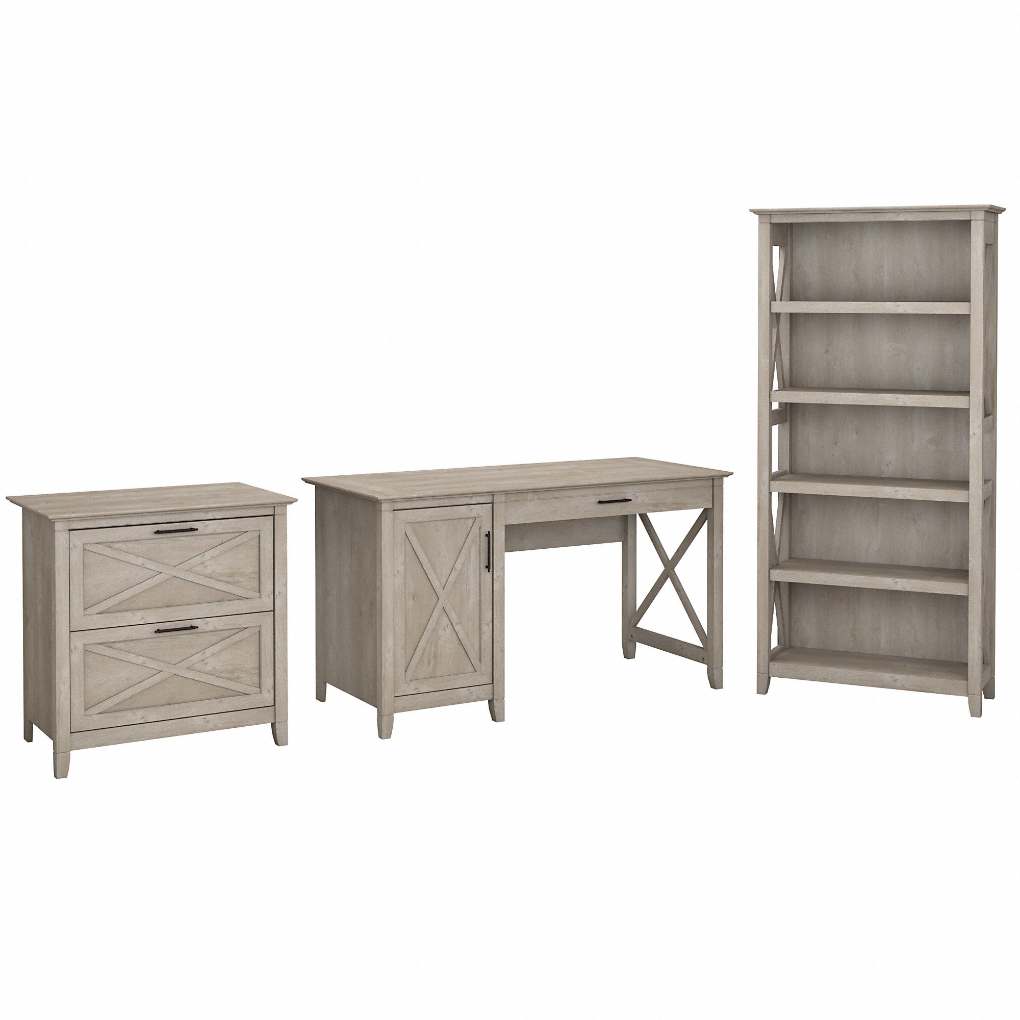 Bush Furniture Key West 54W Computer Desk with 2 Drawer Lateral File Cabinet and 5 Shelf Bookcase