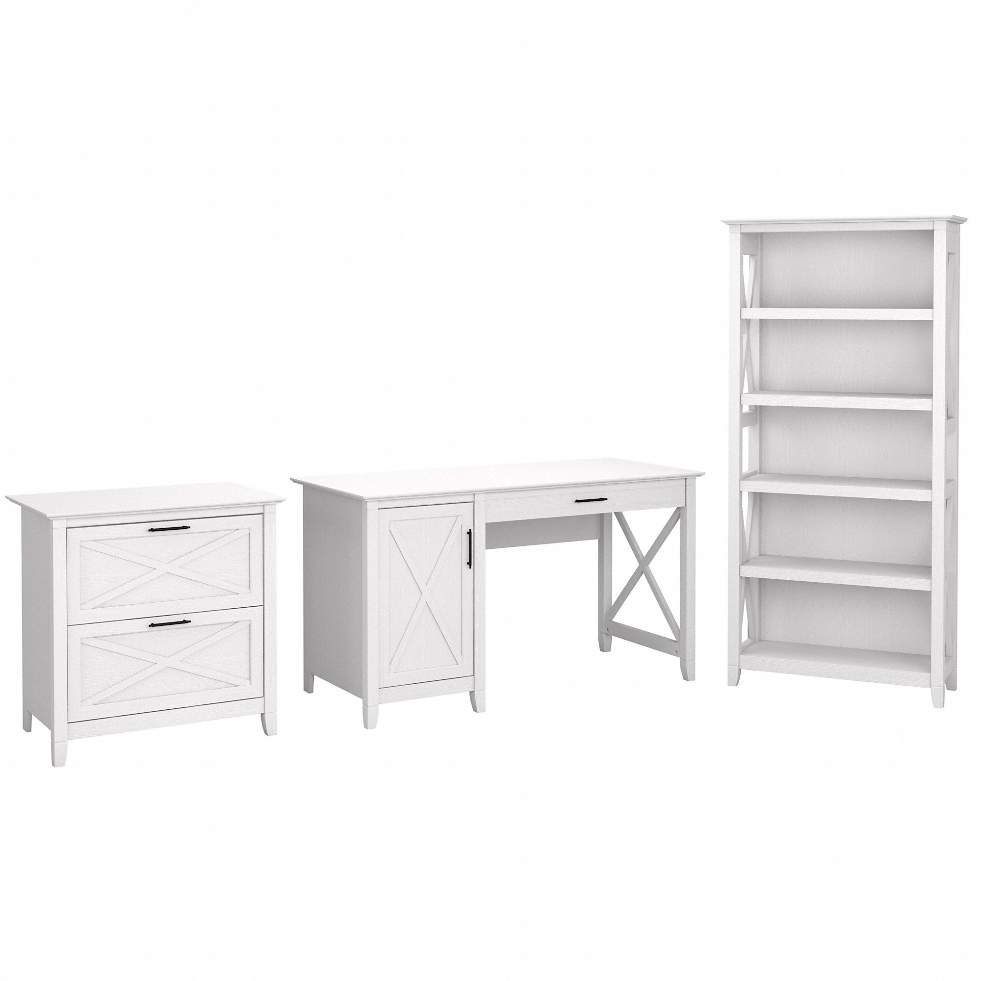 Bush Furniture Key West 54W Computer Desk with 2 Drawer Lateral File Cabinet and 5 Shelf Bookcase