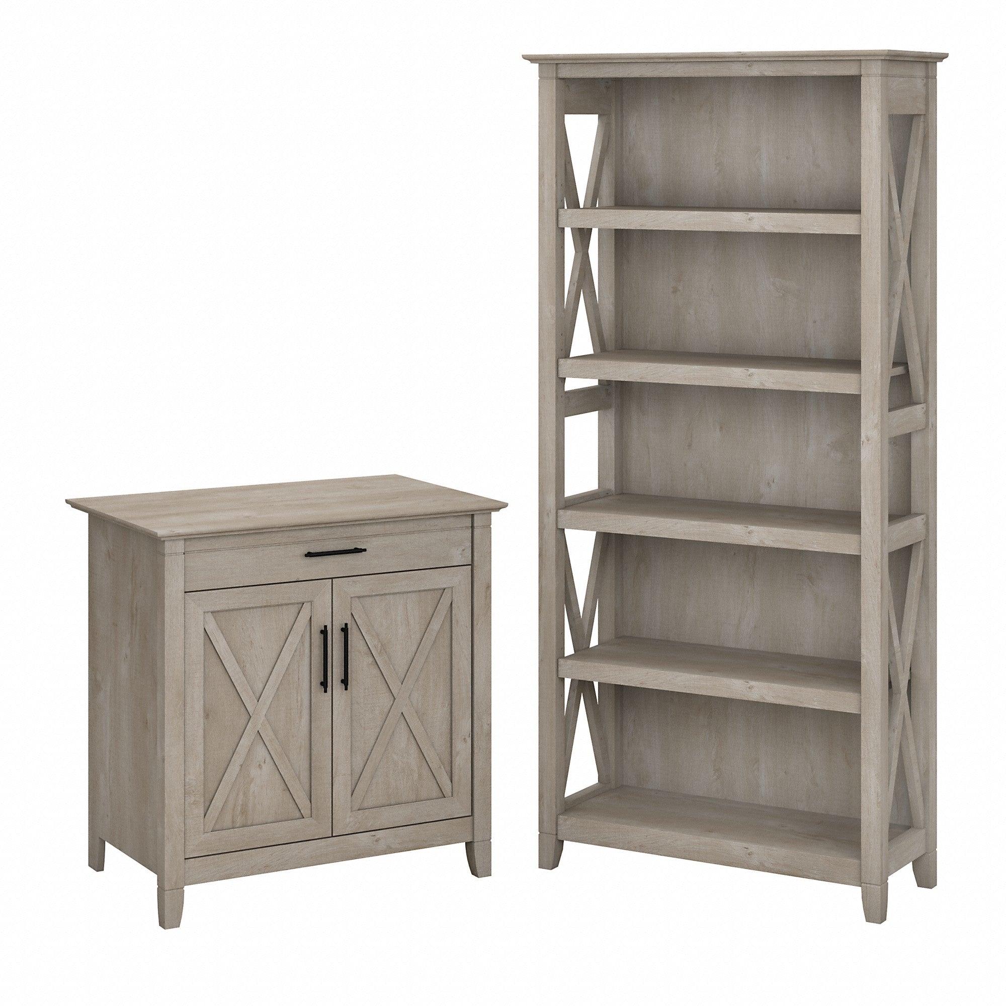 Bush Furniture Key West Secretary Desk with Storage and 5 Shelf Bookcase