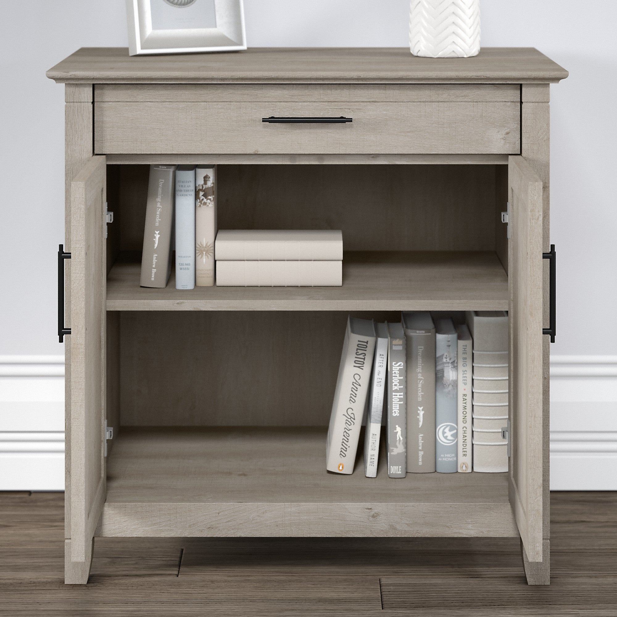 Bush Furniture Key West Secretary Desk with Storage and 5 Shelf Bookcase