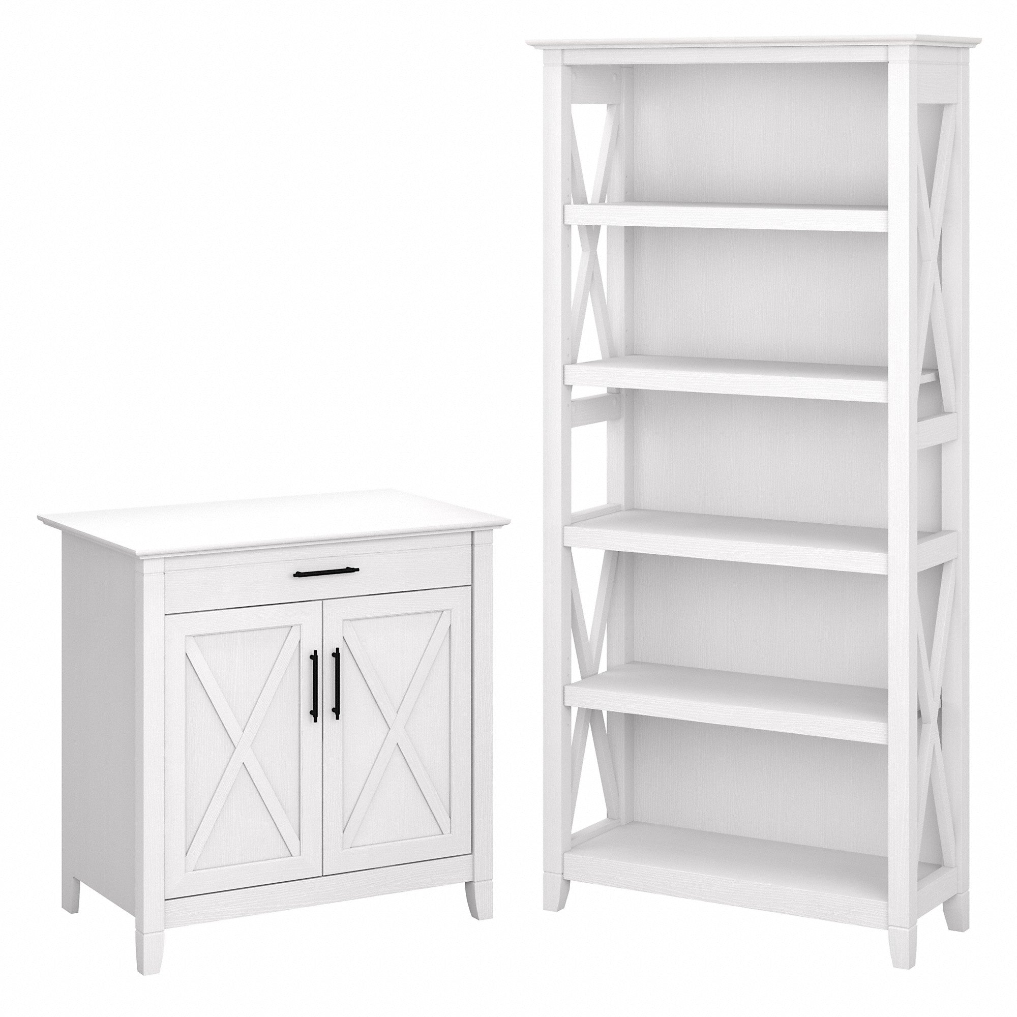 Bush Furniture Key West Secretary Desk with Storage and 5 Shelf Bookcase