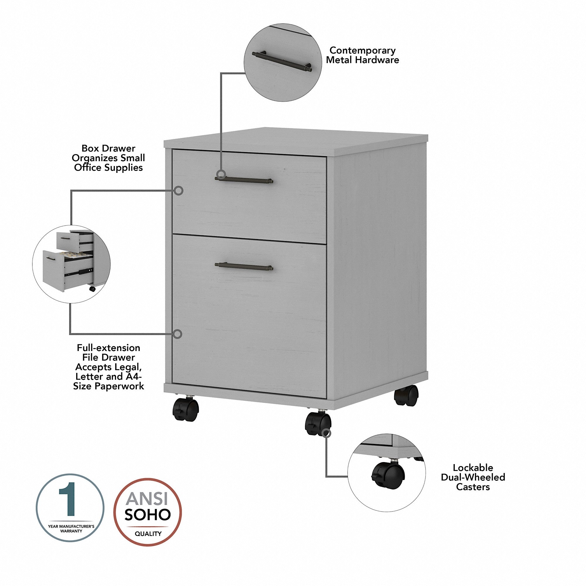 Bush Furniture Key West 60W L Shaped Desk with 2 Drawer Mobile File Cabinet