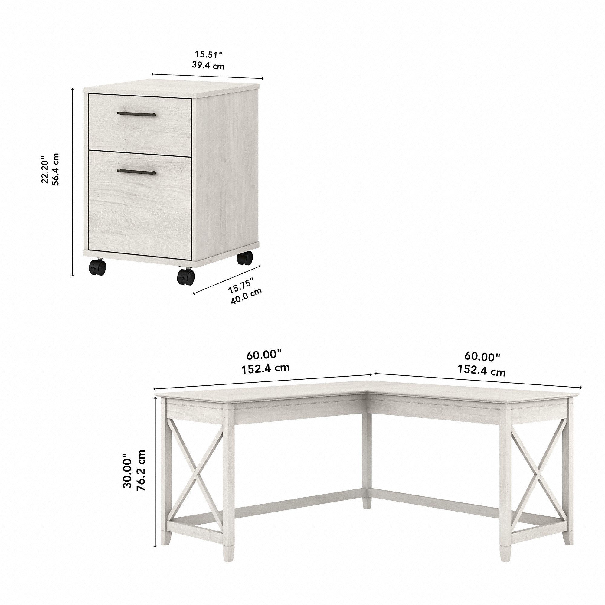 Bush Furniture Key West 60W L Shaped Desk with 2 Drawer Mobile File Cabinet