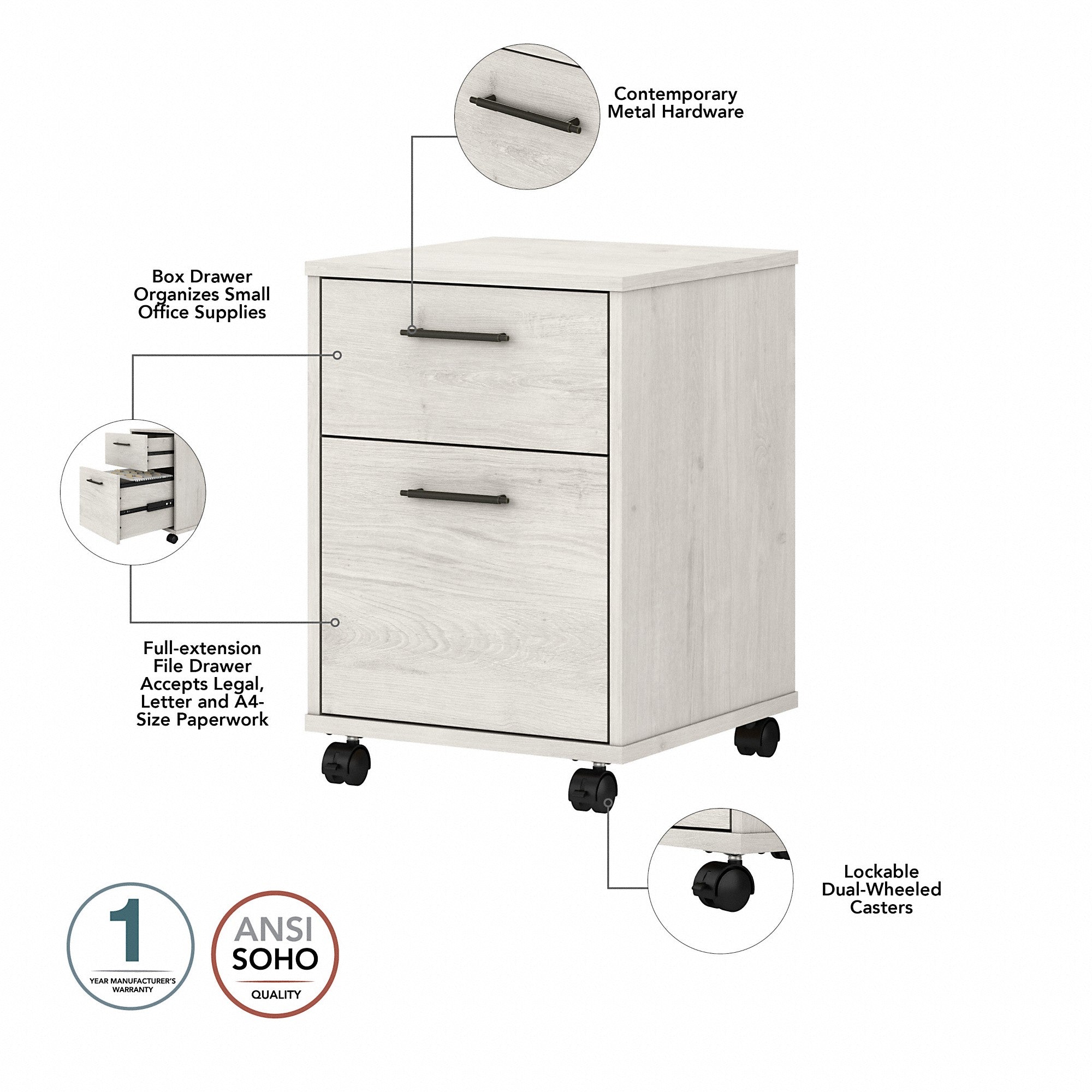 Bush Furniture Key West 60W L Shaped Desk with 2 Drawer Mobile File Cabinet