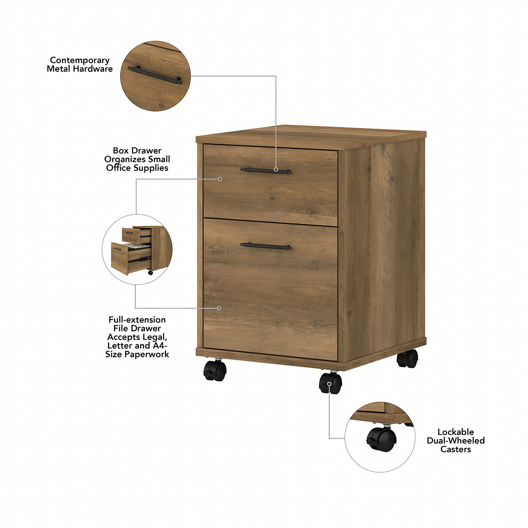 Bush Furniture Key West 60W L Shaped Desk with 2 Drawer Mobile File Cabinet