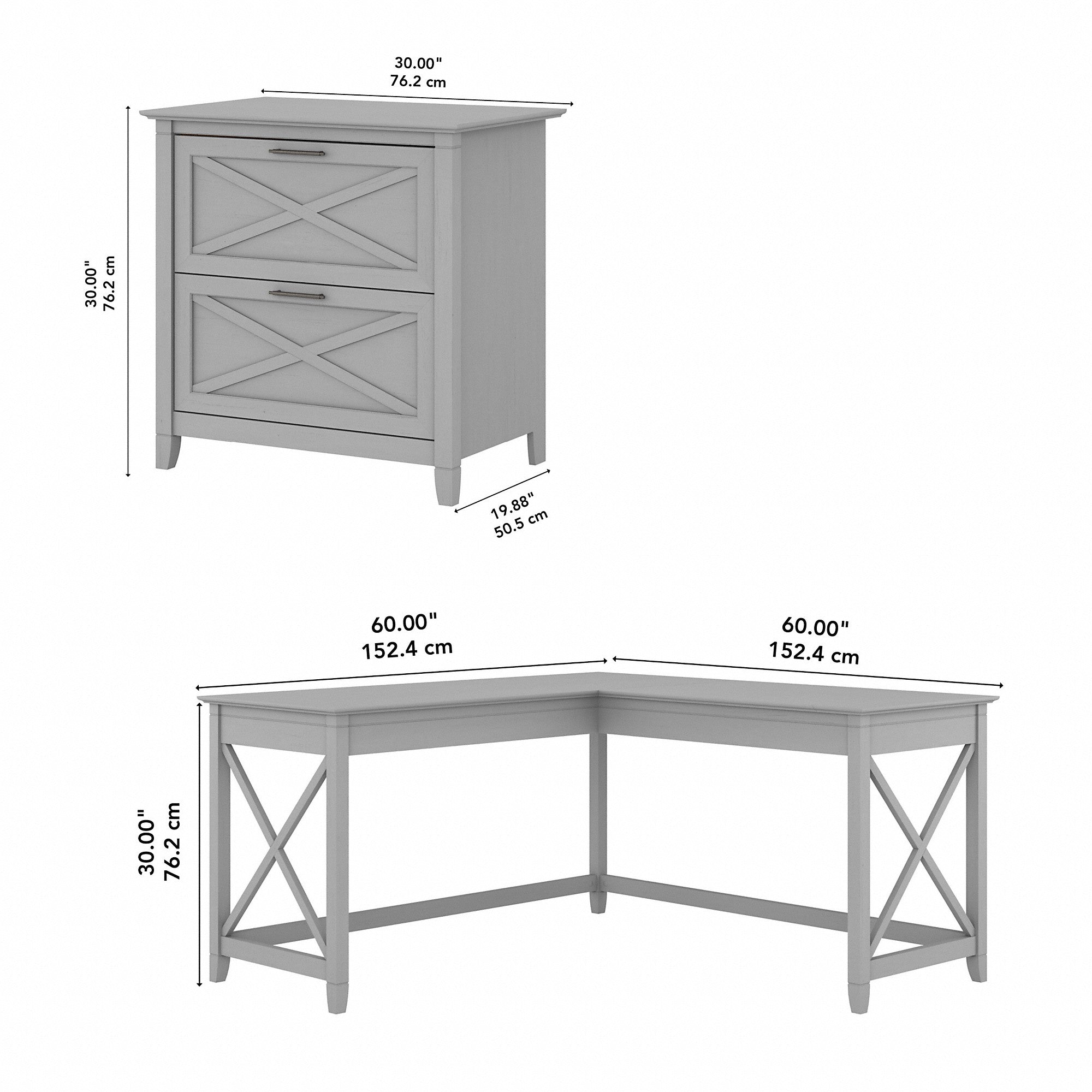 Bush Furniture Key West 60W L Shaped Desk with 2 Drawer Lateral File Cabinet