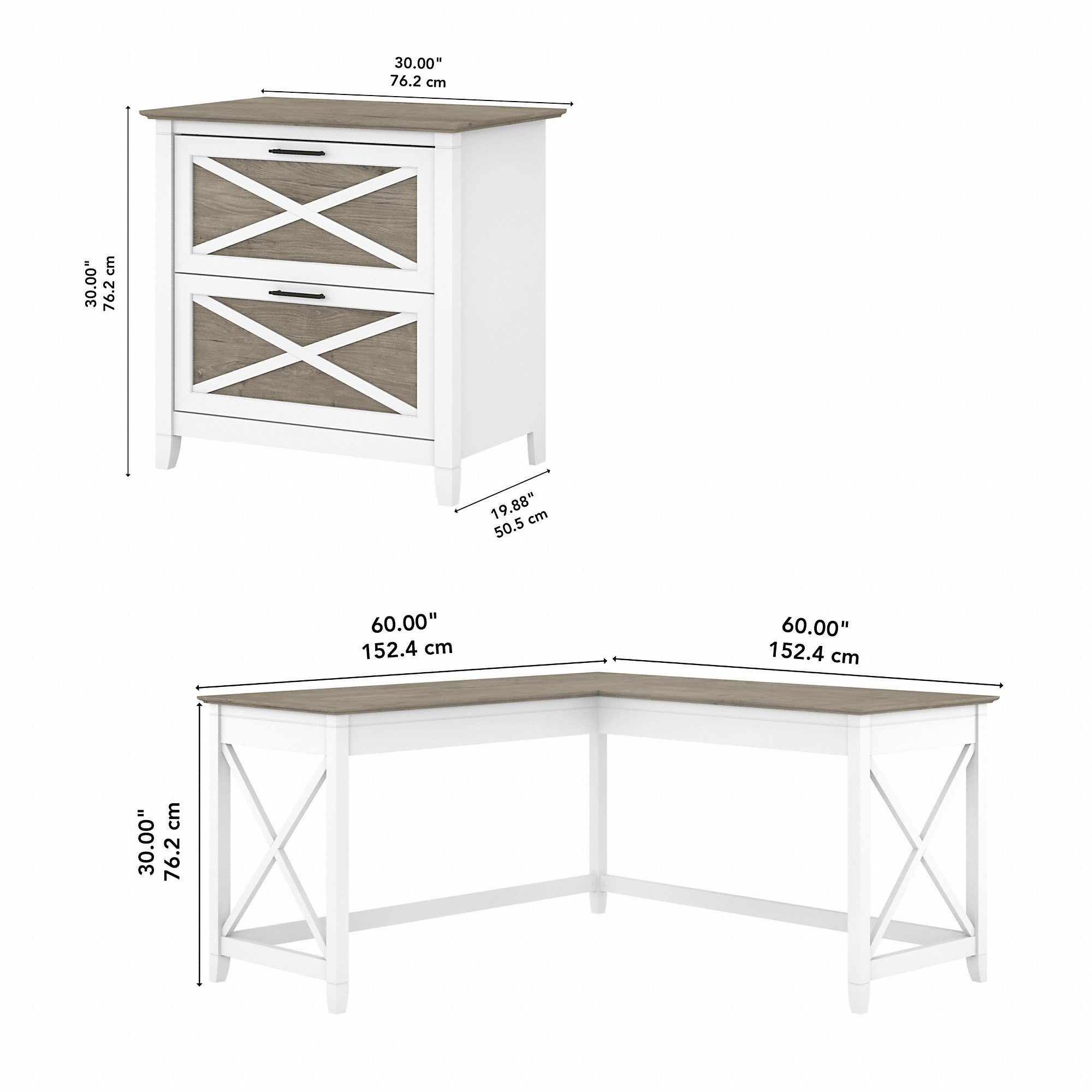 Bush Furniture Key West 60W L Shaped Desk with 2 Drawer Lateral File Cabinet