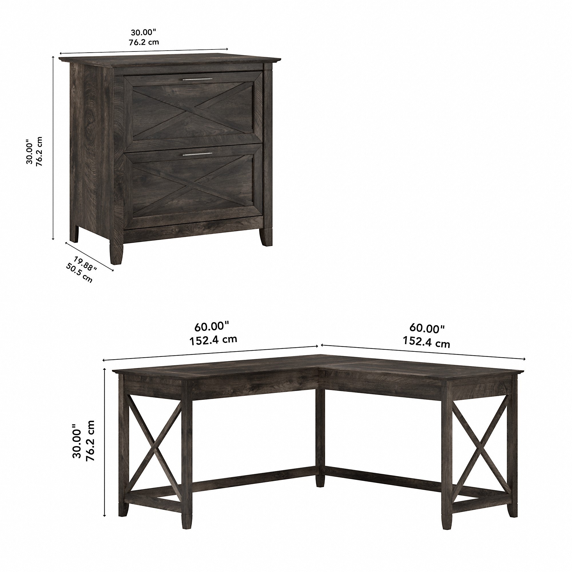 Bush Furniture Key West 60W L Shaped Desk with 2 Drawer Lateral File Cabinet