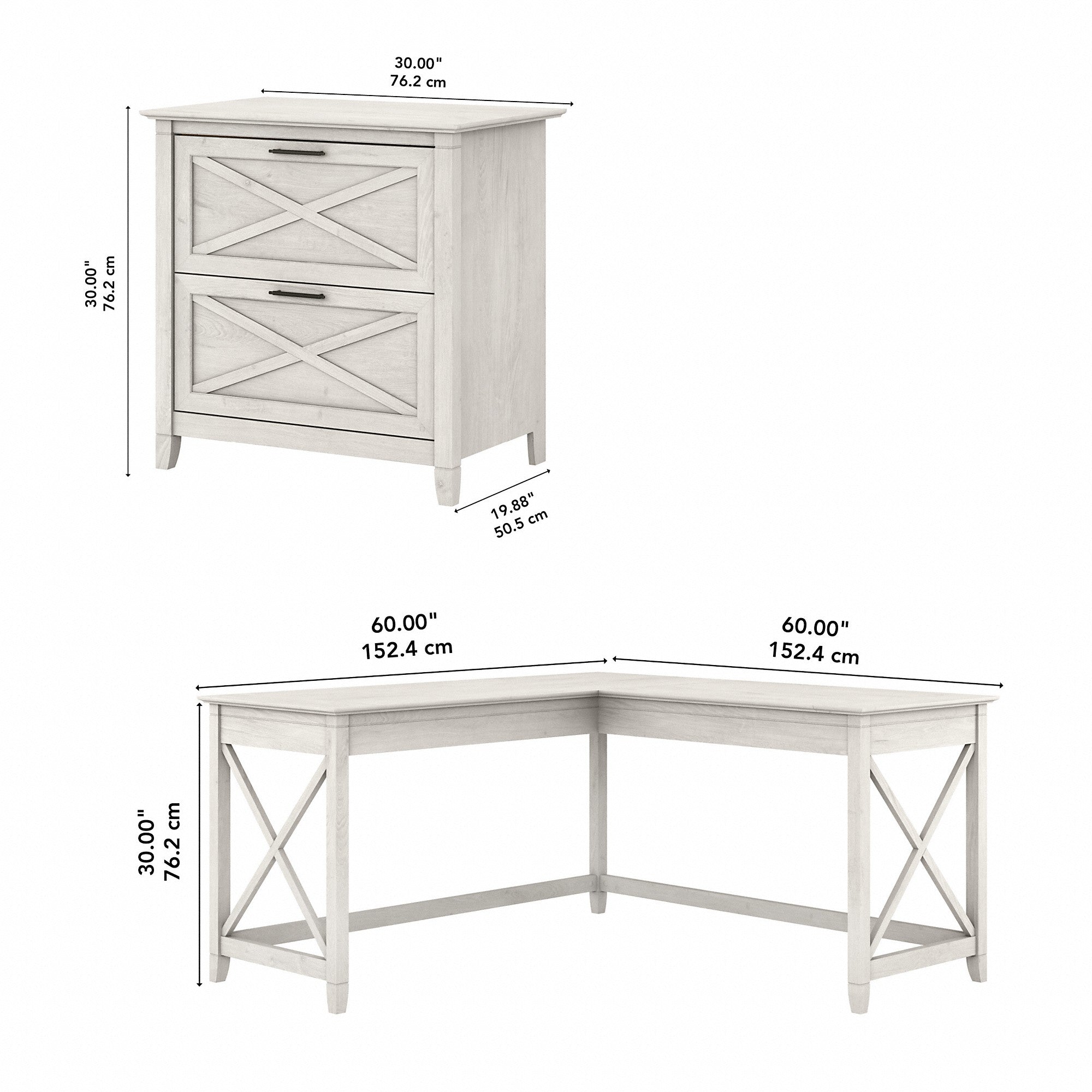 Bush Furniture Key West 60W L Shaped Desk with 2 Drawer Lateral File Cabinet